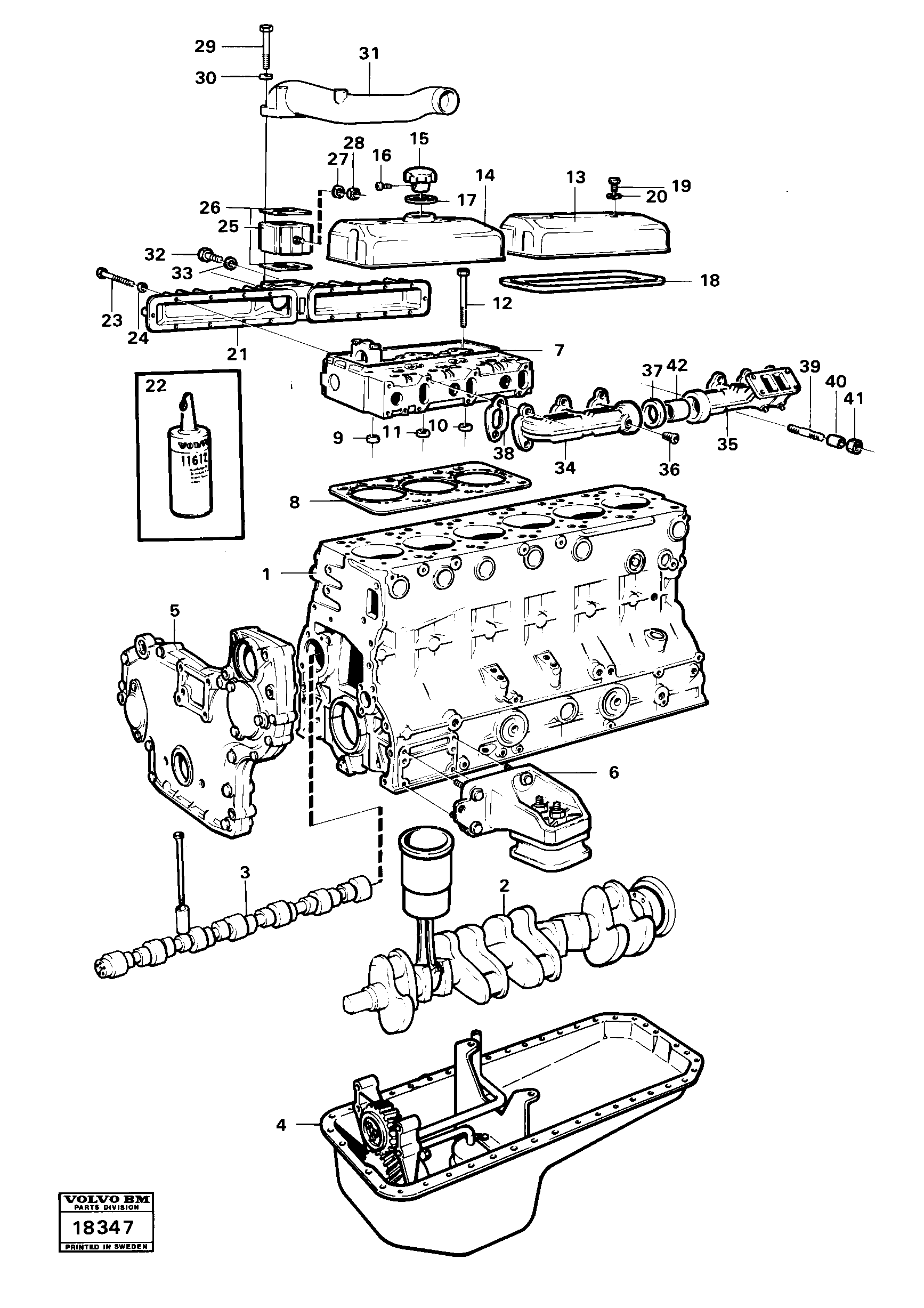 Схема запчастей Volvo A25 VOLVO BM VOLVO BM A25 - 53702 Engine with fitting parts 