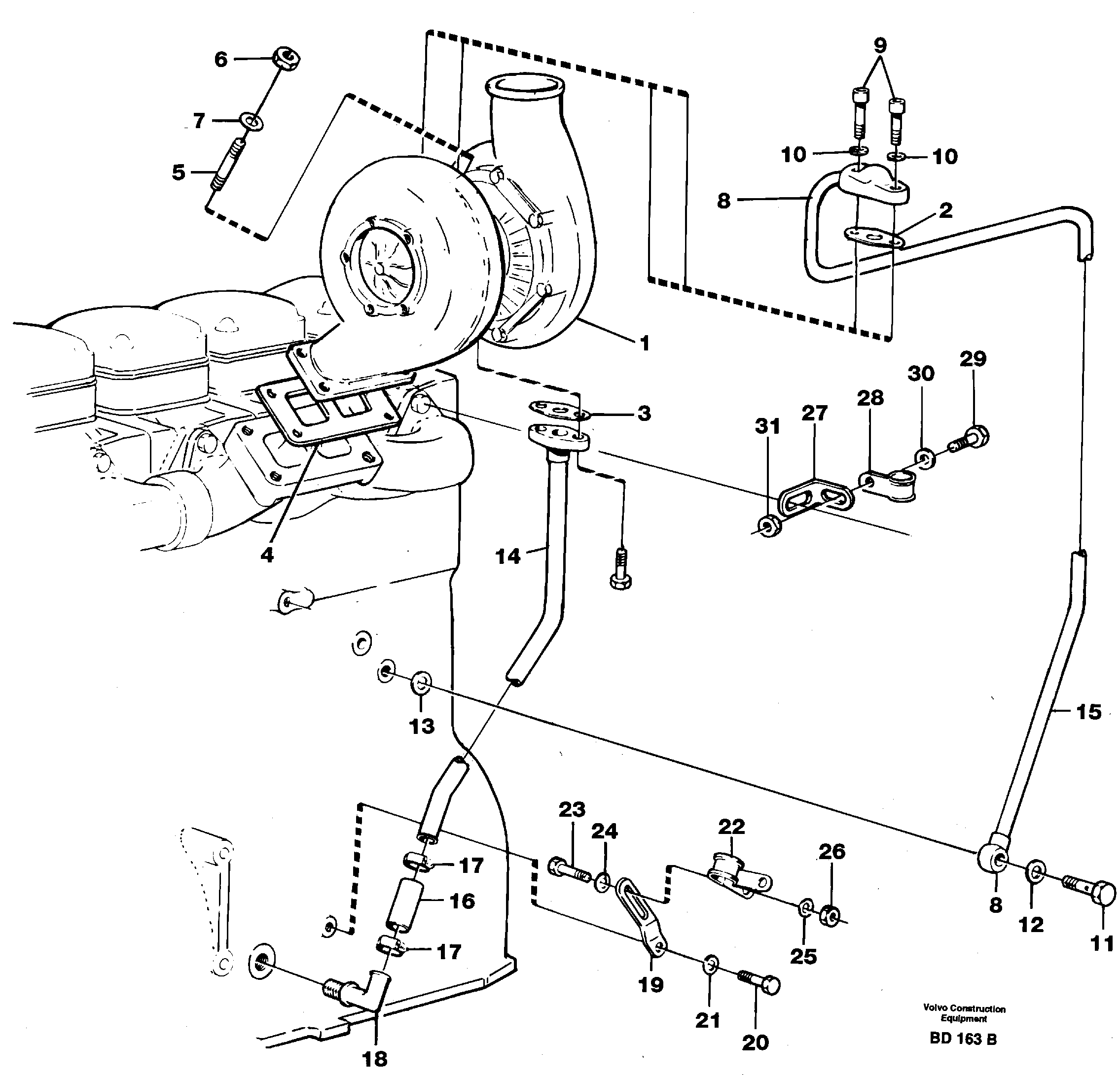 Схема запчастей Volvo A30 VOLVO BM VOLVO BM A30 - 70995 Турбокомпрессор (турбина) с установочными деталями 