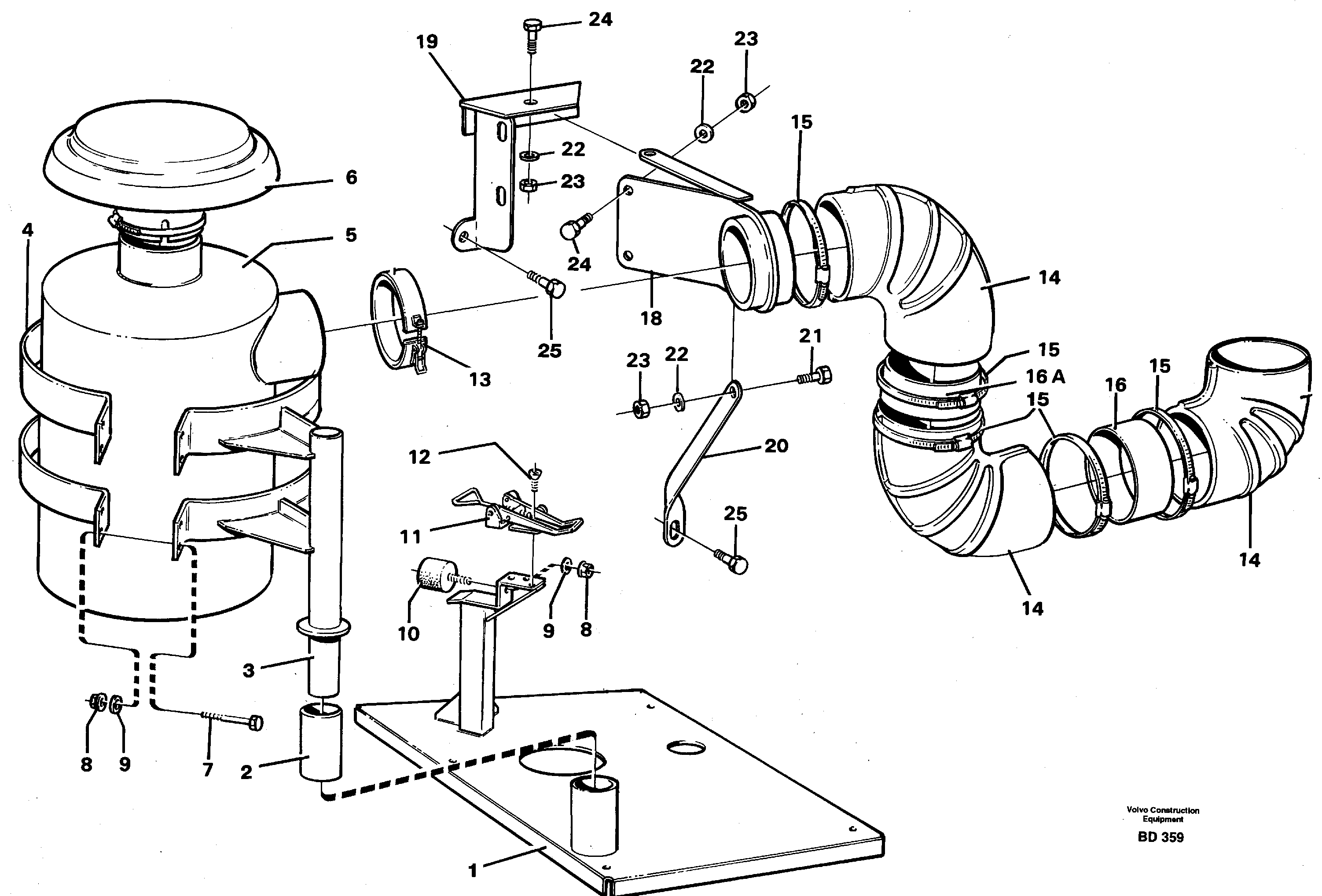 Схема запчастей Volvo A30 VOLVO BM VOLVO BM A30 - 86657 Oil bath air filter with fitting parts 