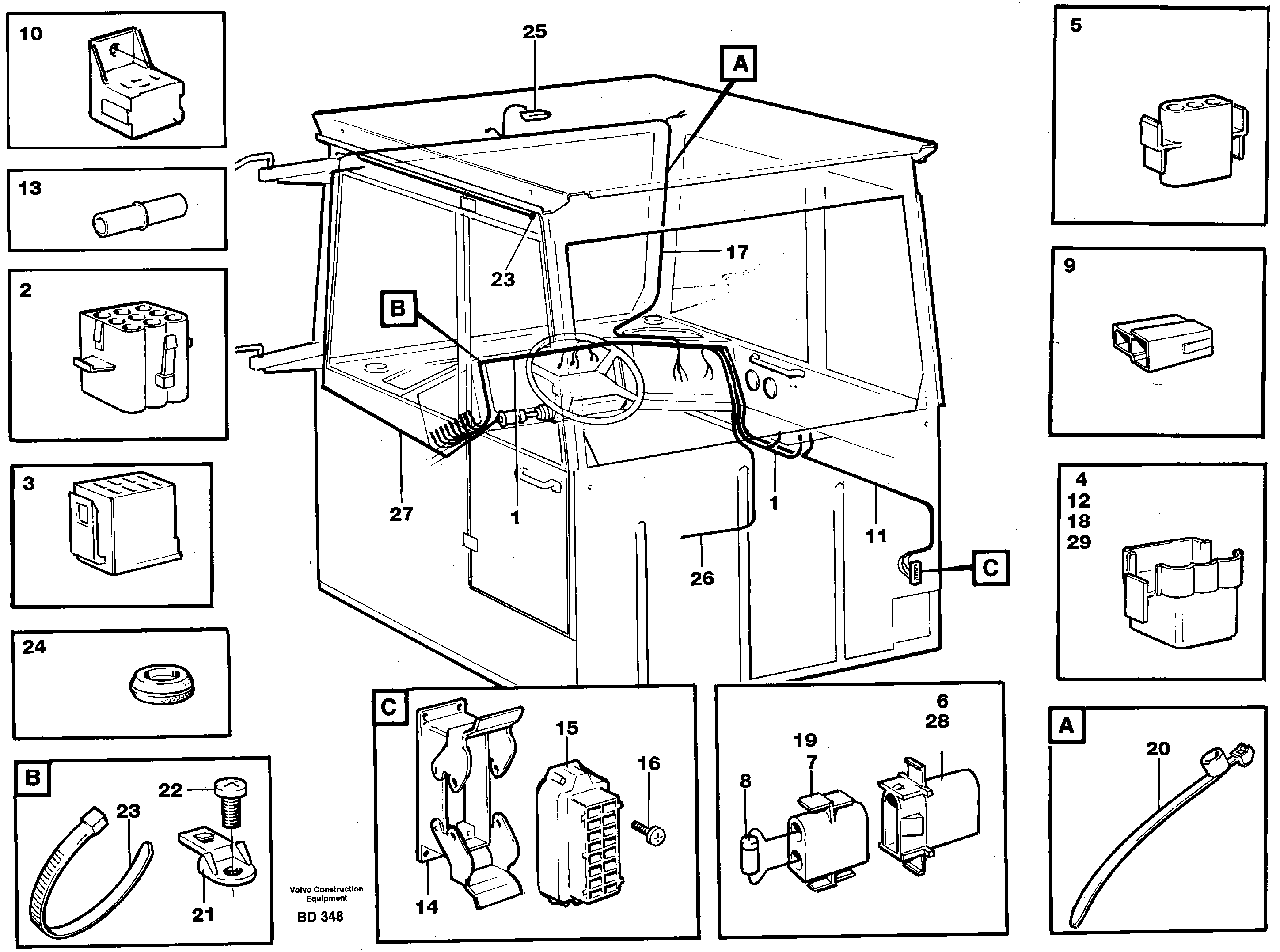 Схема запчастей Volvo A30 VOLVO BM VOLVO BM A30 - 9375 Cable harnesses, cab 