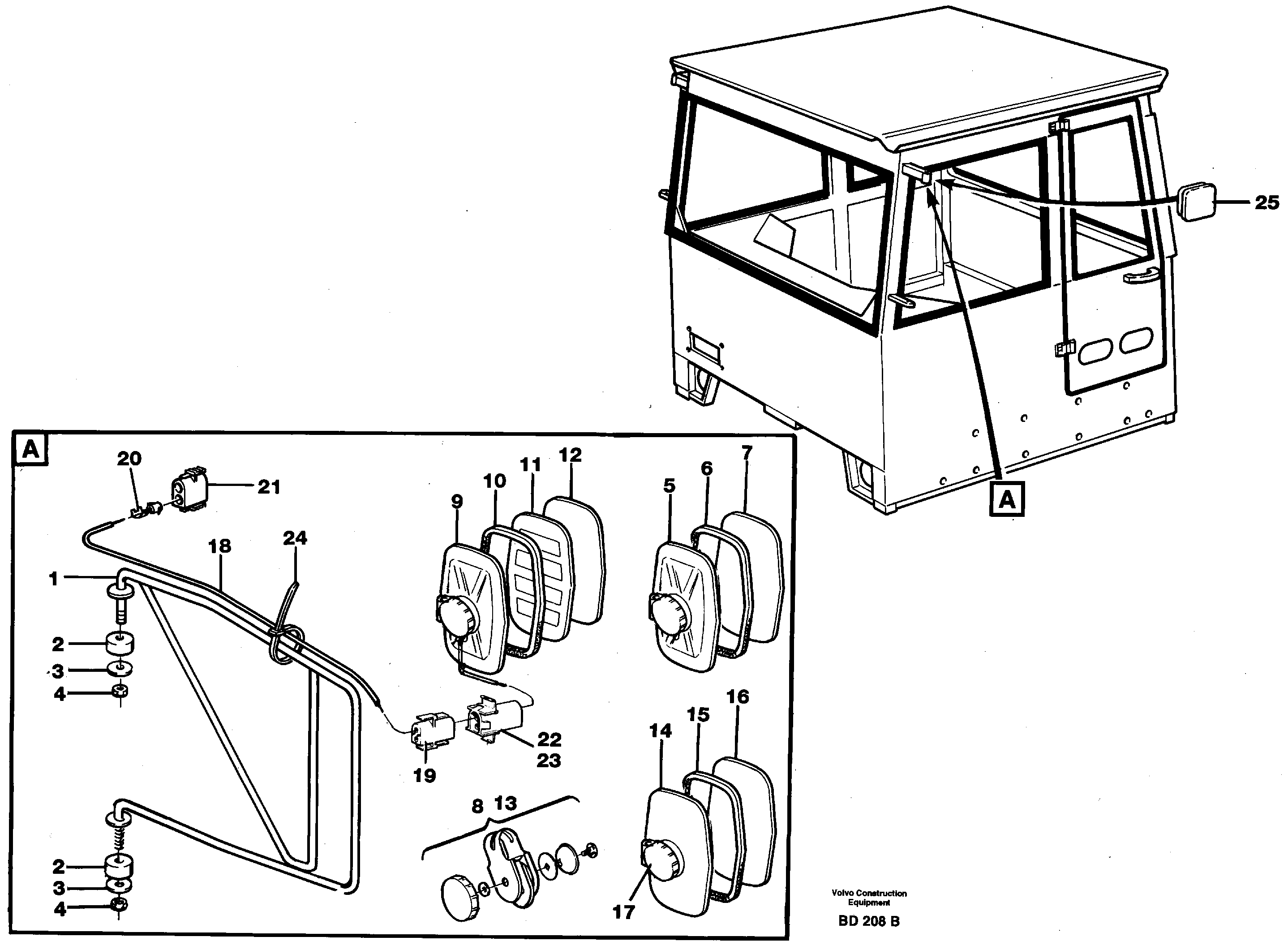 Схема запчастей Volvo A30 VOLVO BM VOLVO BM A30 - 65389 Rear view mirrors 