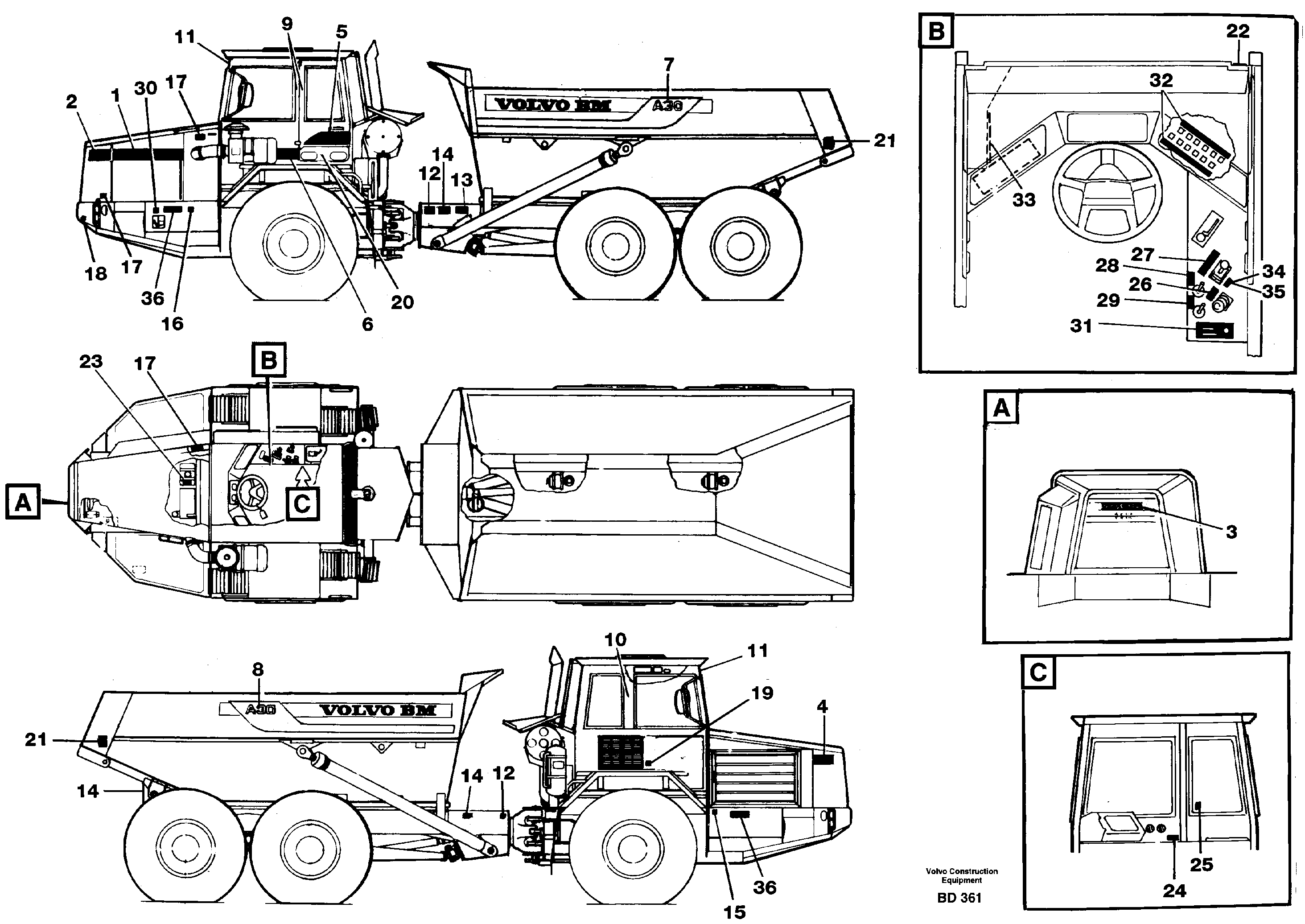 Схема запчастей Volvo A30 VOLVO BM VOLVO BM A30 - 14132 Sign plates and decals 