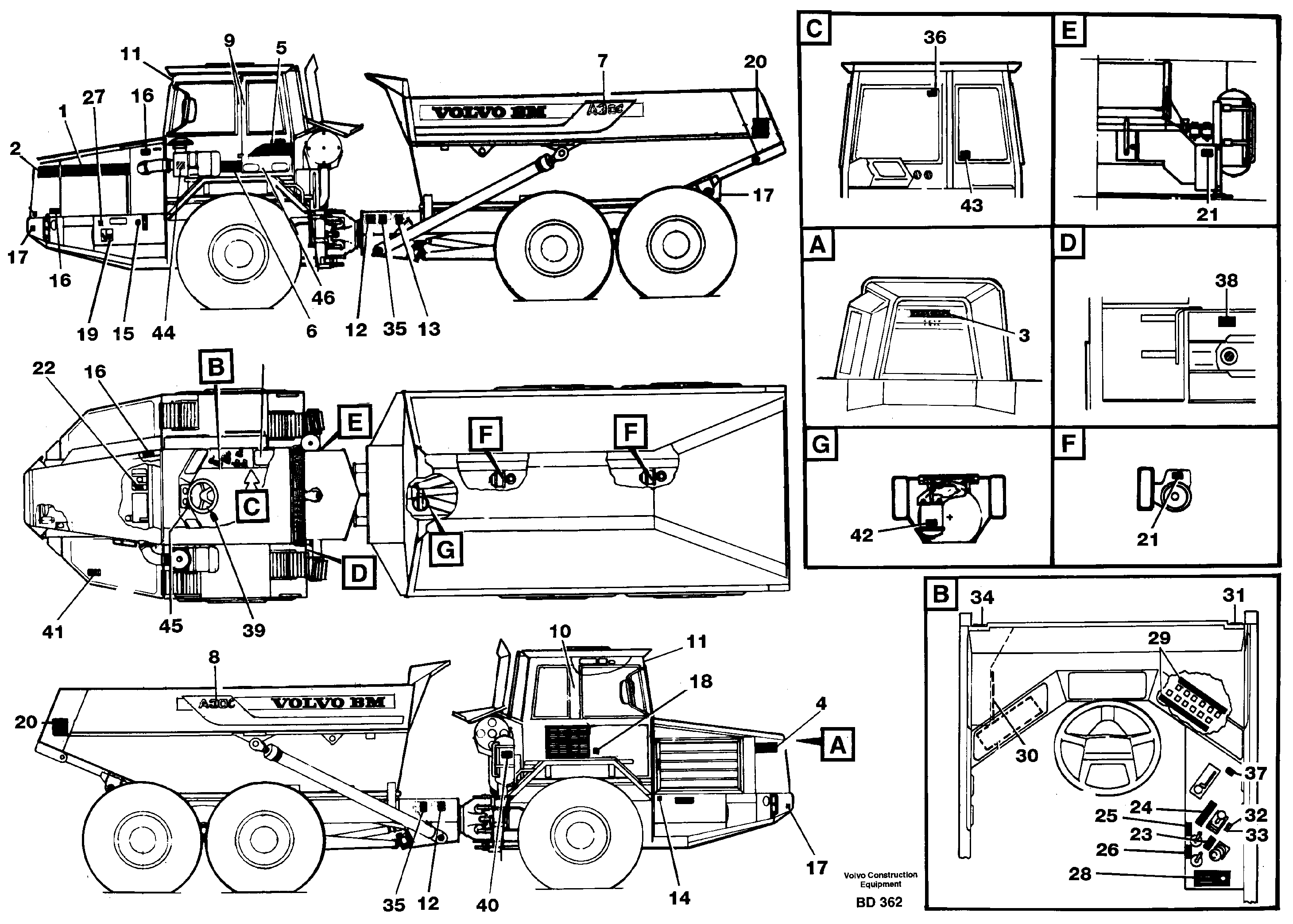 Схема запчастей Volvo A30 VOLVO BM VOLVO BM A30 - 14133 Sign plates and decals 