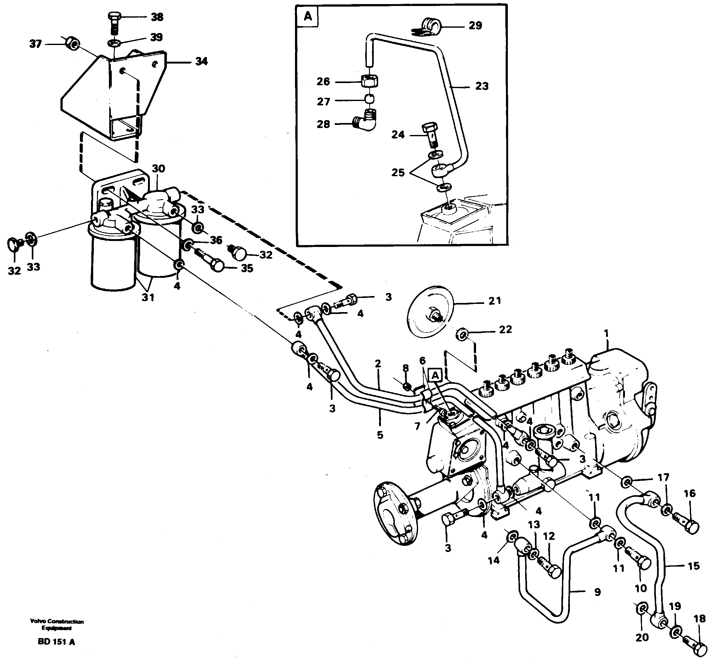 Схема запчастей Volvo A30 VOLVO BM VOLVO BM A30 - 21032 Fuel pipes, fuelinjec. pump-fuel filter 