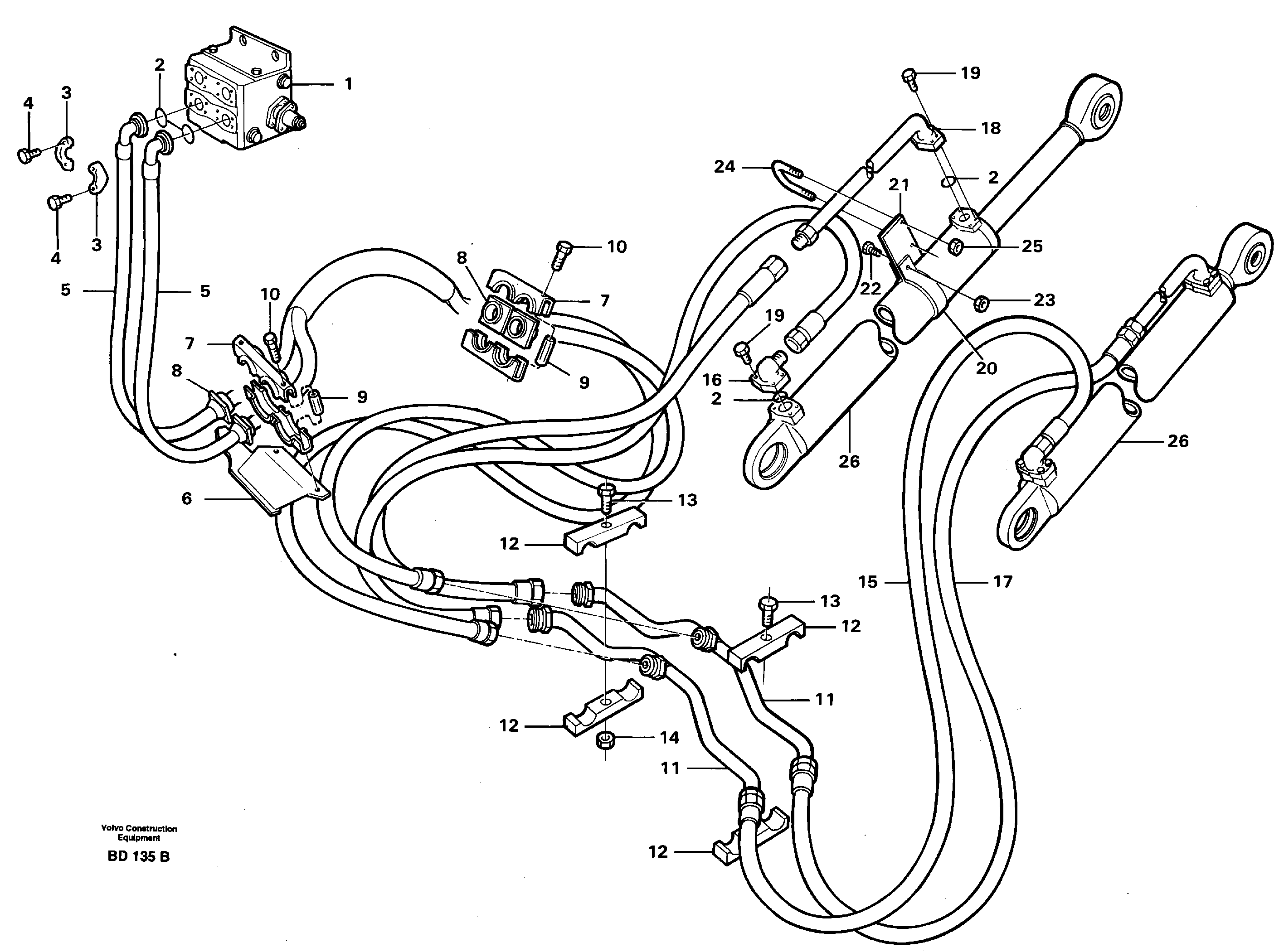 Схема запчастей Volvo A30 VOLVO BM VOLVO BM A30 - 88428 Hoist cylinder and hydraulic hoses 