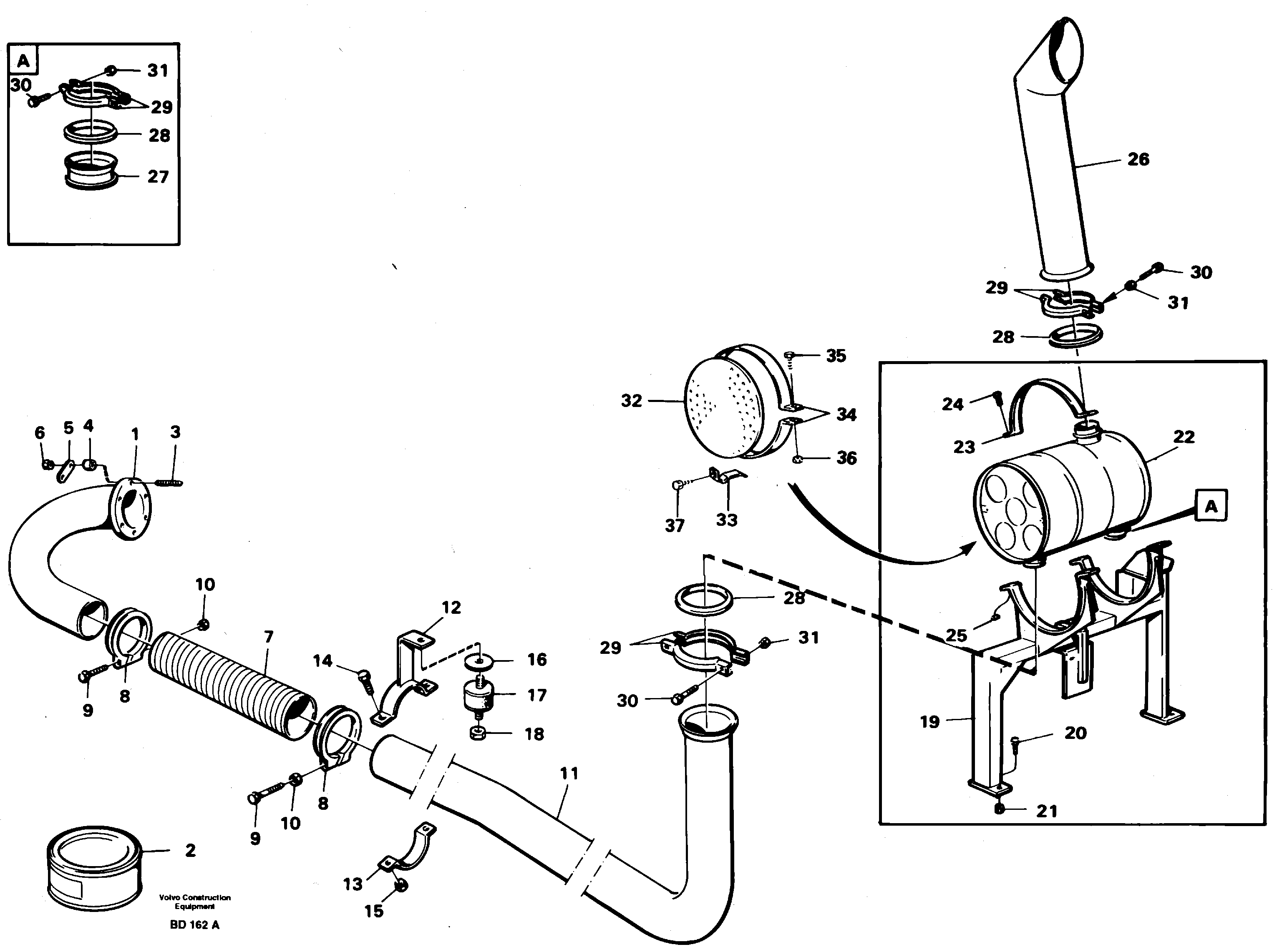Схема запчастей Volvo A30 VOLVO BM VOLVO BM A30 - 83129 Exhaust system, silencer 