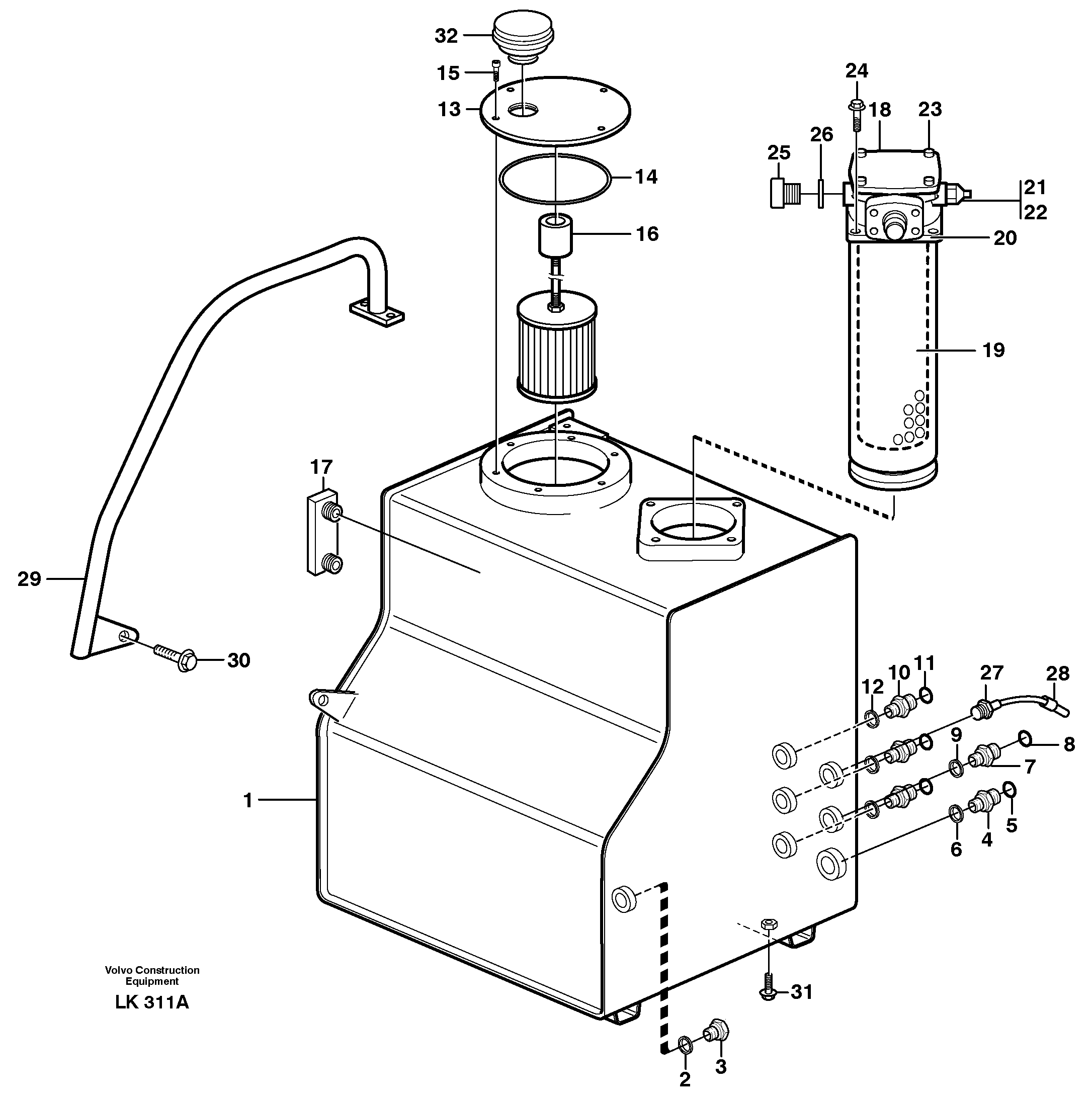 Схема запчастей Volvo EW140 - 54949 Гидробак EW140 SER NO 1001-1487