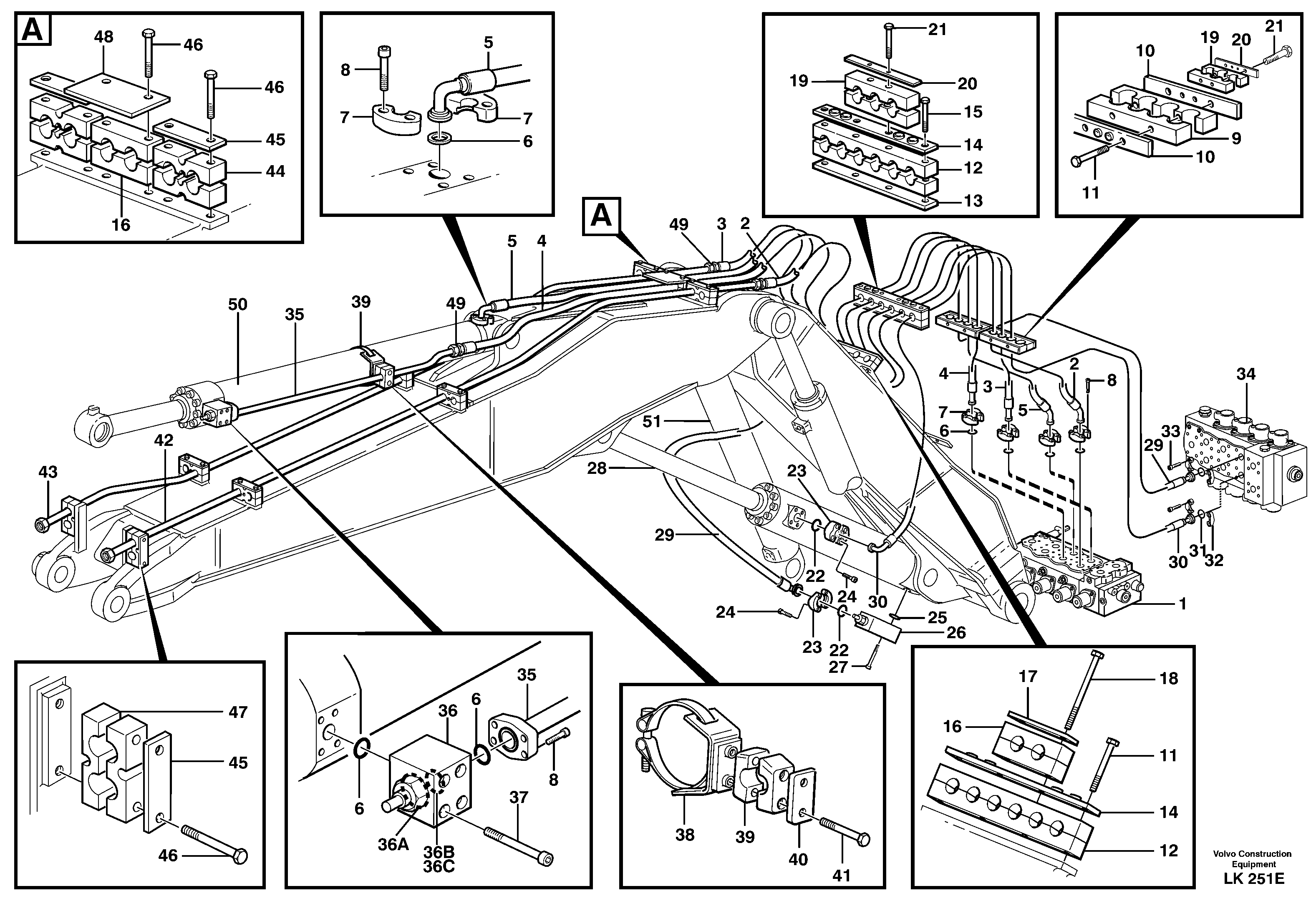 Схема запчастей Volvo EW140 - 86427 Hydraulic system, adjustable boom EW140 SER NO 1001-1487