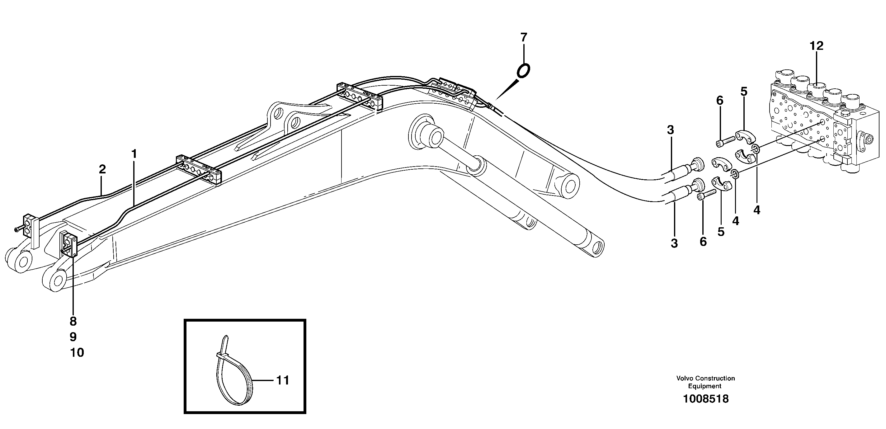 Схема запчастей Volvo EW140 - 12891 Hydr. equipm. on mono boom, 4.5m, X5 EW140 SER NO 1001-1487