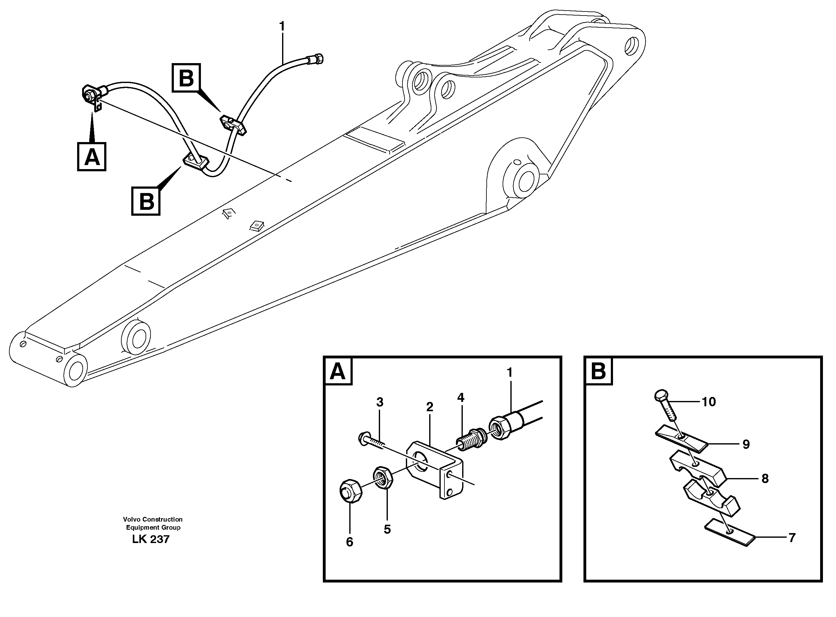 Схема запчастей Volvo EW140 - 24466 Hammer hydraulics on dipper arm, return line EW140 SER NO 1001-1487