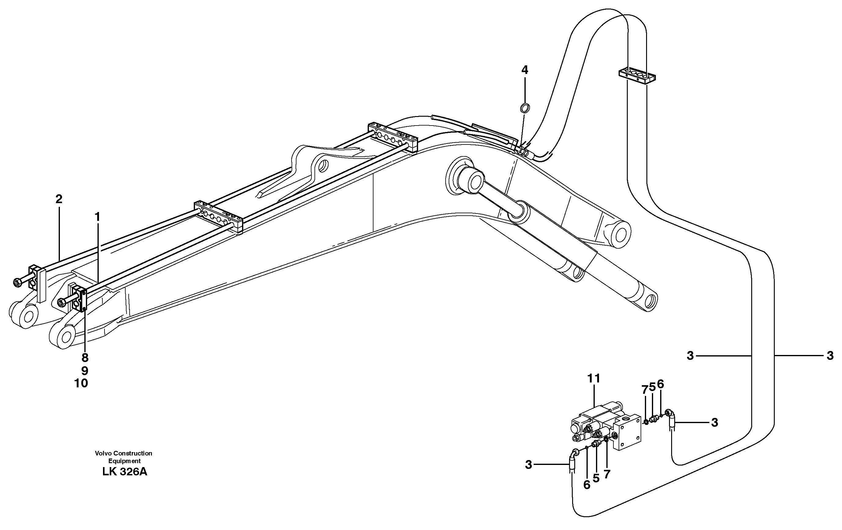 Схема запчастей Volvo EW140 - 32681 Hydr. equipm. on mono boom, 4,5m, X3 EW140 SER NO 1001-1487