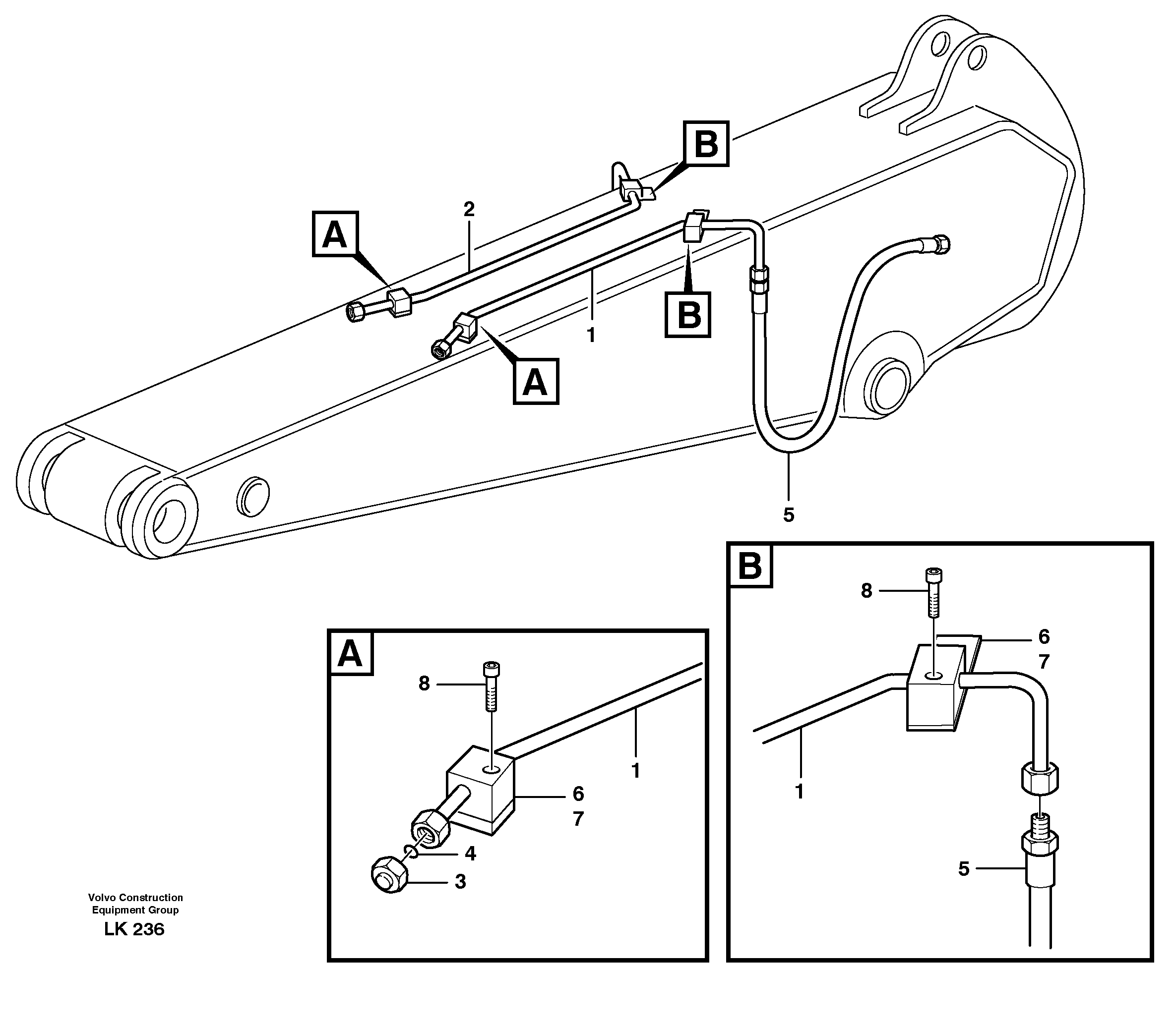 Схема запчастей Volvo EW140 - 8974 Hydr. equipm. on dipper arm, X3 EW140 SER NO 1001-1487
