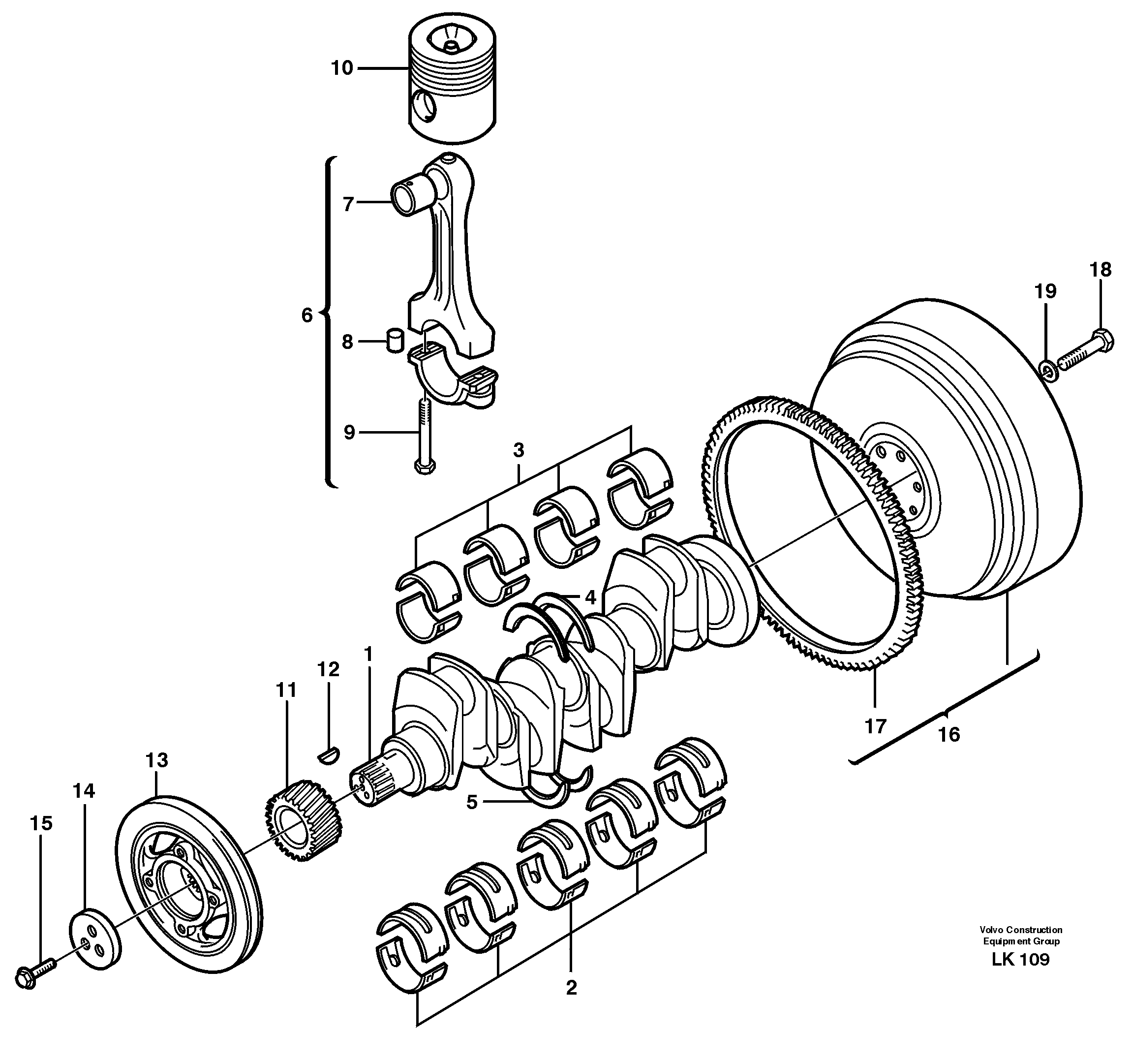 Схема запчастей Volvo EW140 - 30753 Crankshaft and related parts EW140 SER NO 1001-1487