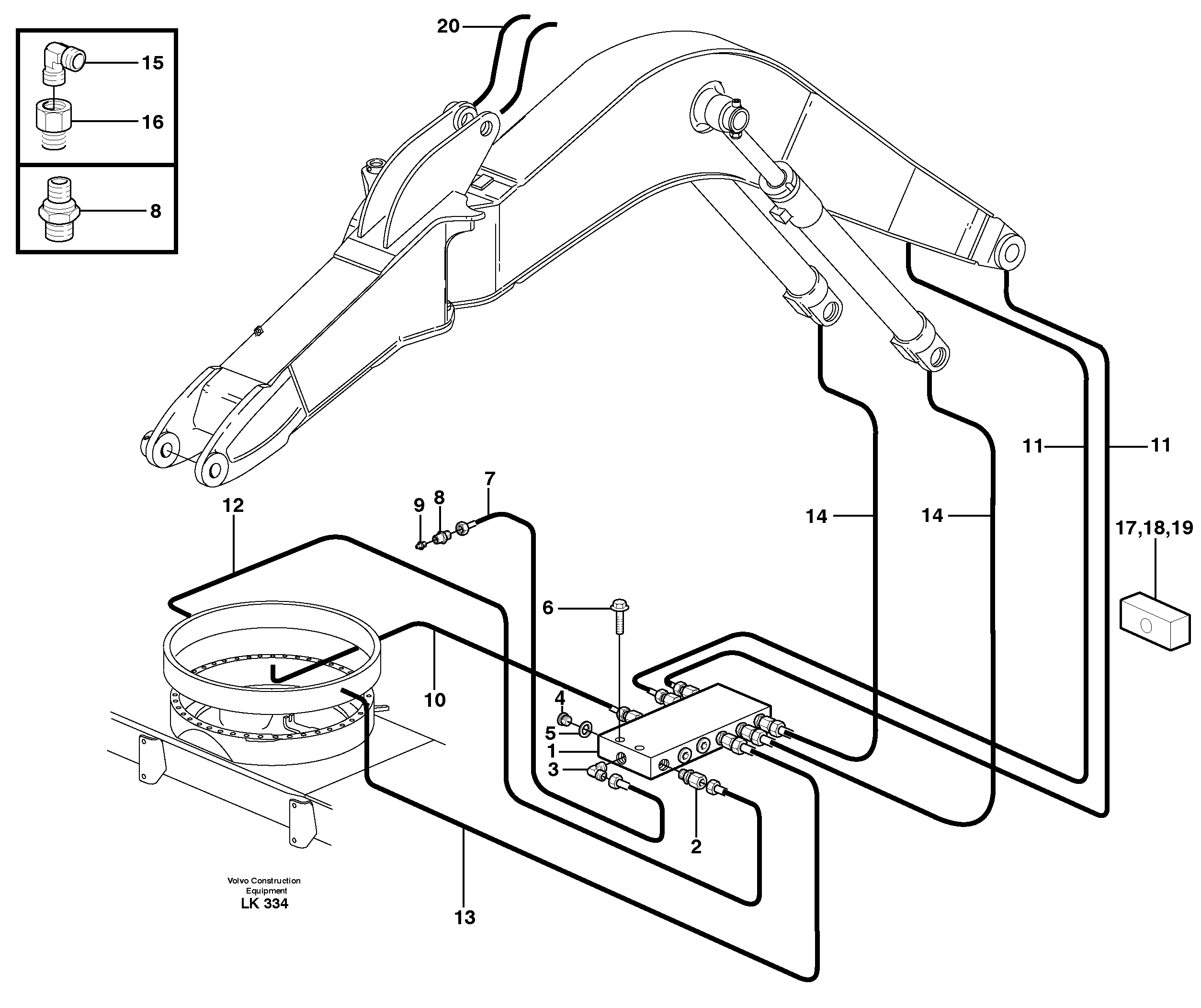 Схема запчастей Volvo EW140 - 36271 Central lubrication, slewing, offset EW140 SER NO 1001-1487