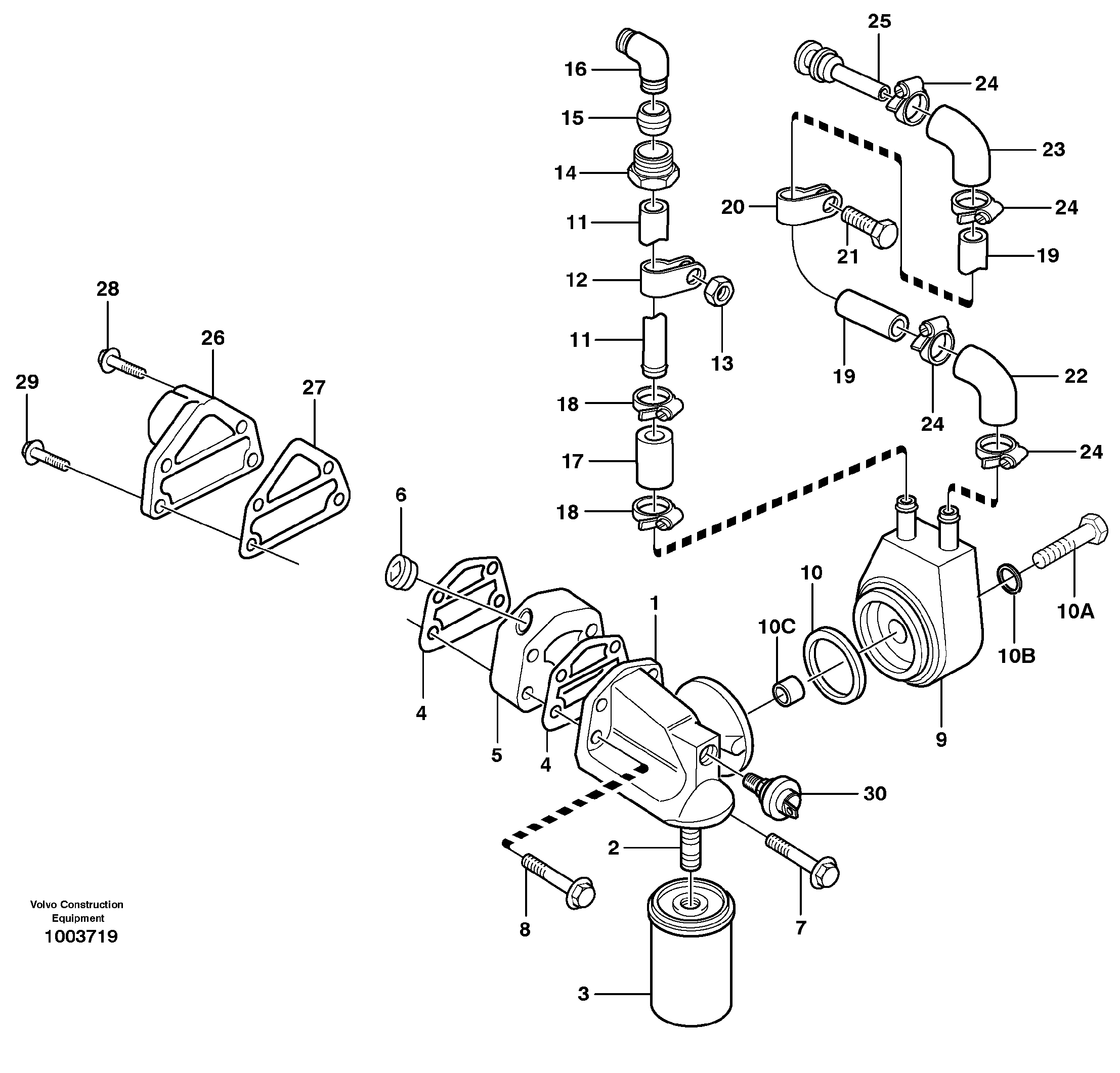 Схема запчастей Volvo EW140 - 68743 Масляный радиатор EW140 SER NO 1001-1487