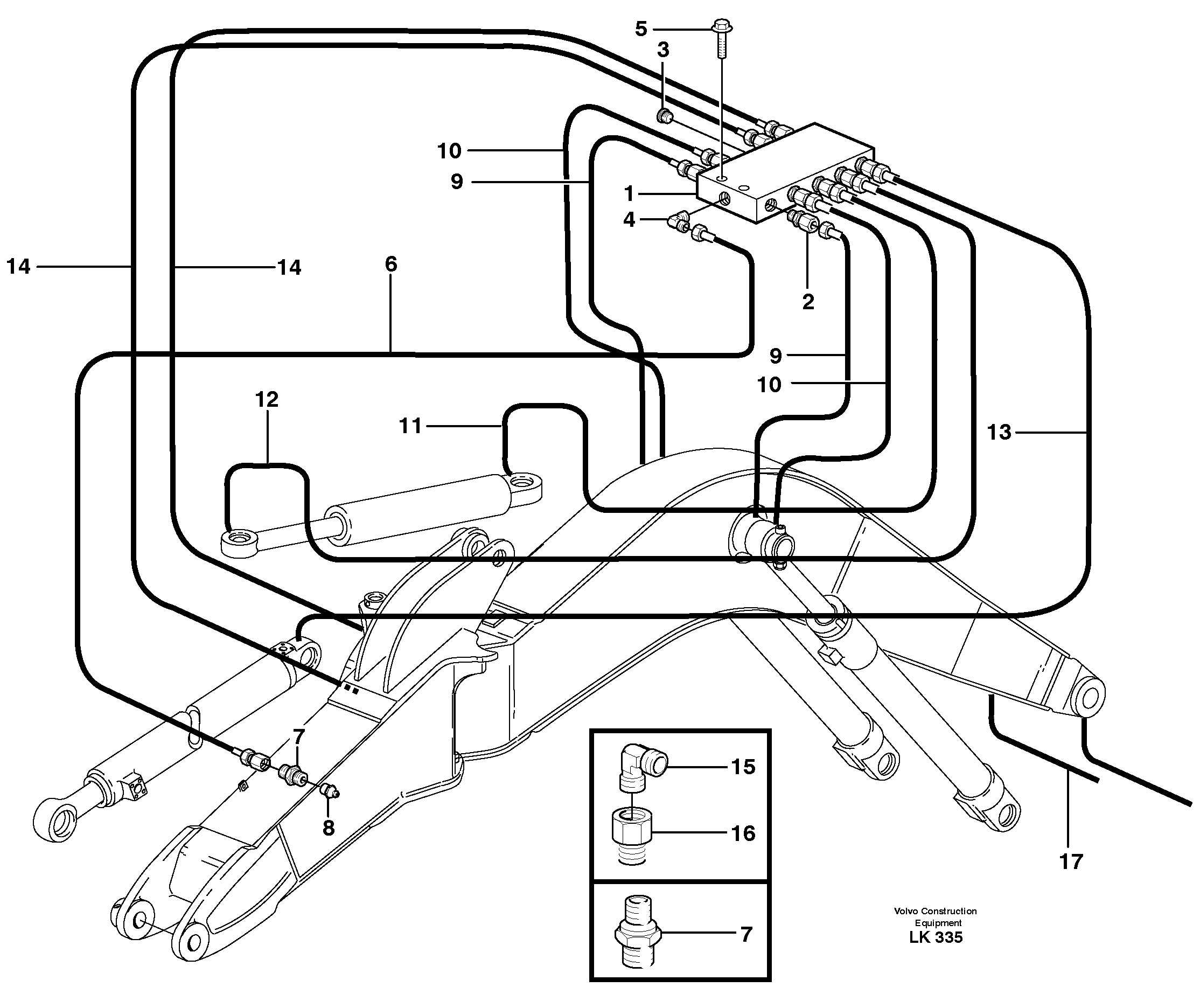 Схема запчастей Volvo EW140 - 77811 Central lubrication, boom, offset EW140 SER NO 1001-1487