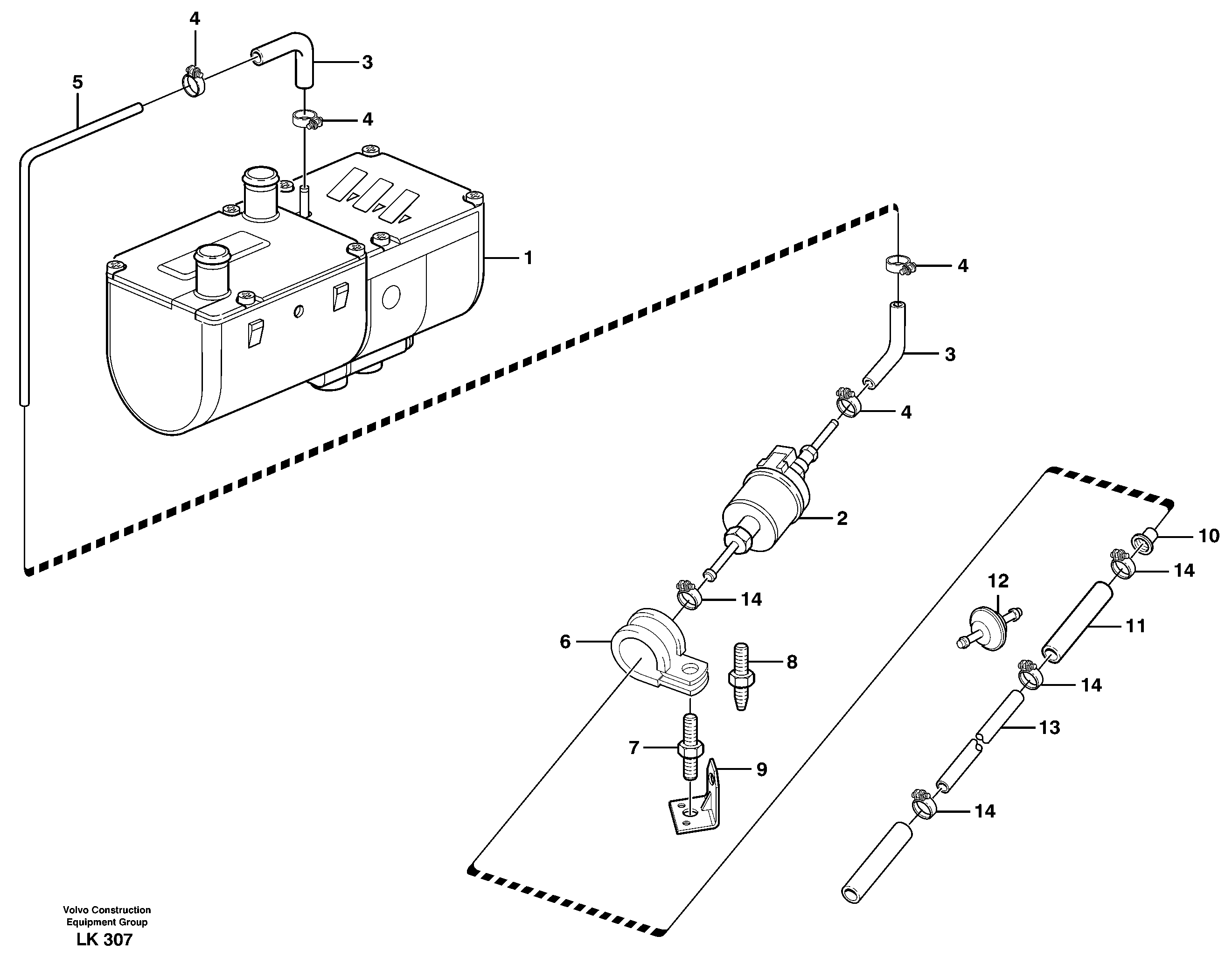 Схема запчастей Volvo EW140 - 43778 Fuel system, diesel heater EW140 SER NO 1001-1487