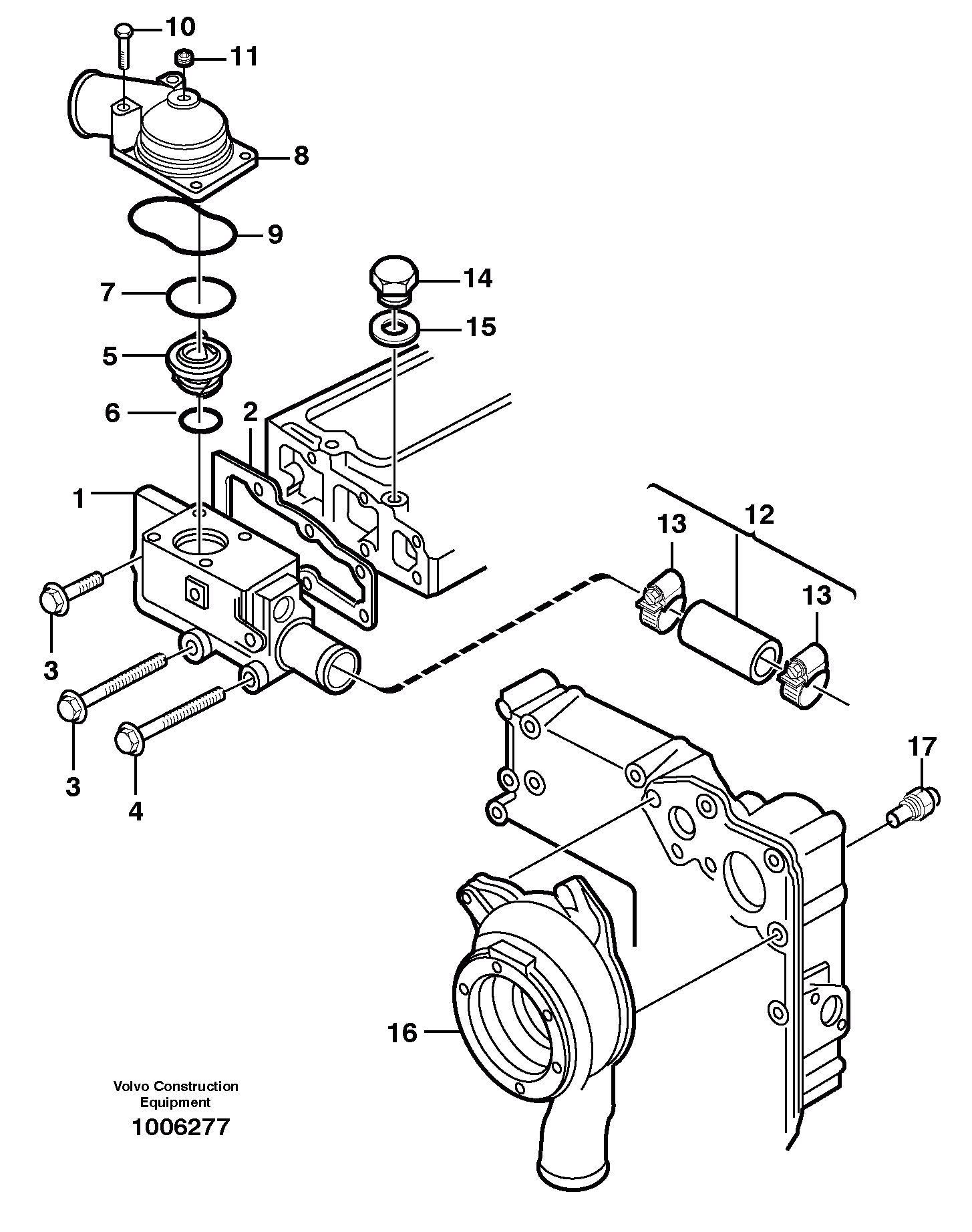 Схема запчастей Volvo EW140 - 49769 Thermostat housing EW140 SER NO 1001-1487