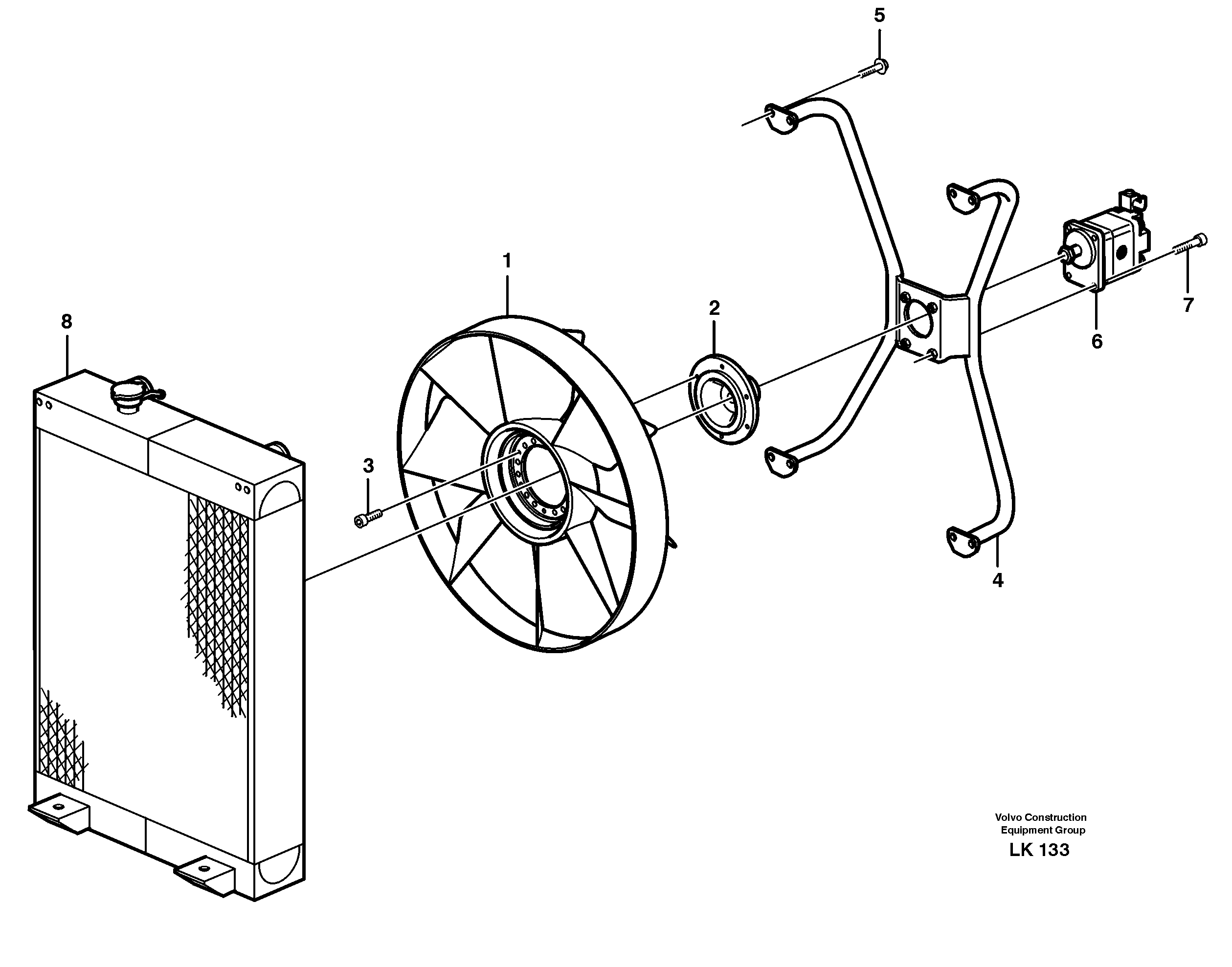 Схема запчастей Volvo EW140 - 35224 Fan and installation components EW140 SER NO 1001-1487