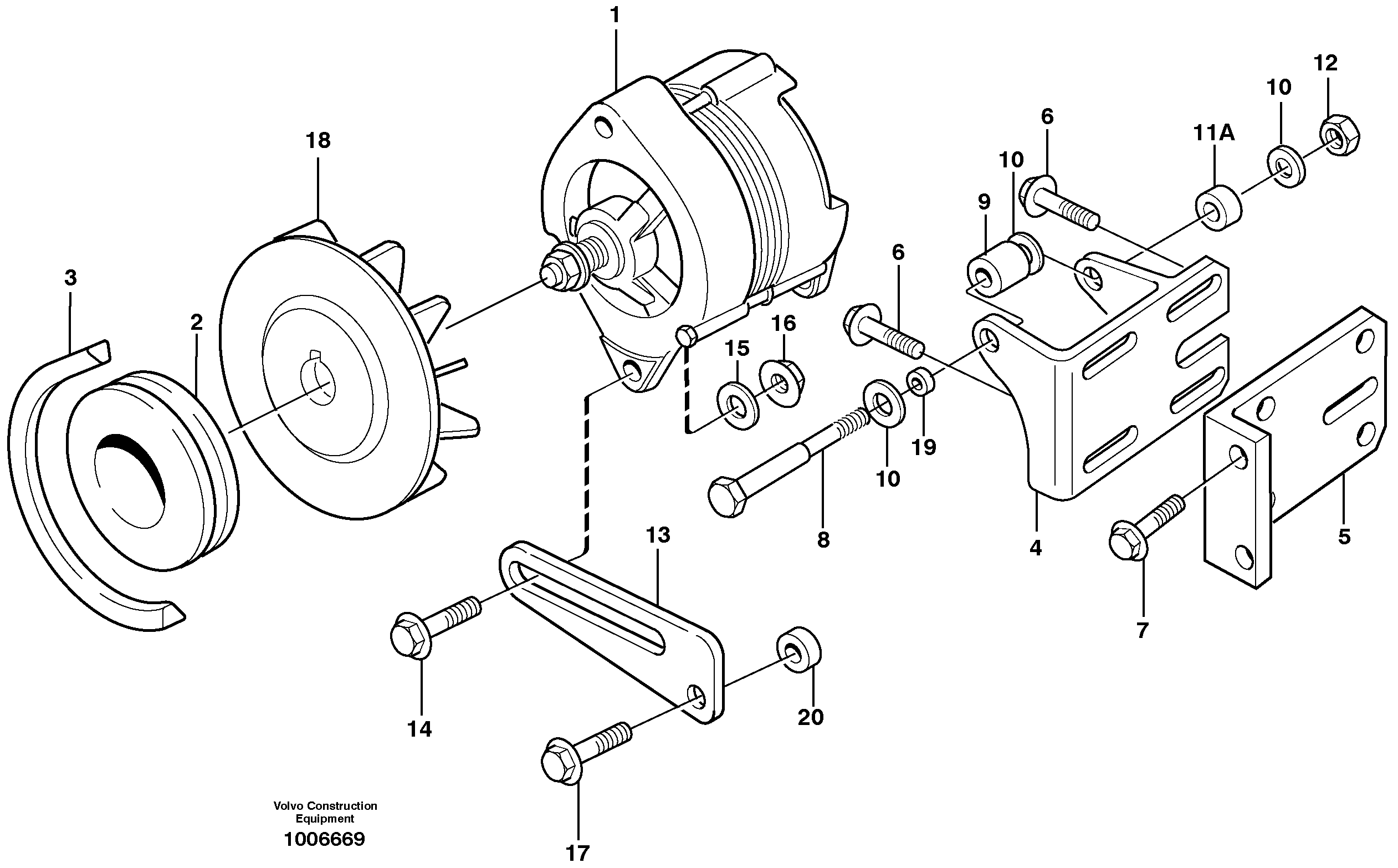 Схема запчастей Volvo EW140 - 49782 Alternator with assembling details EW140 SER NO 1001-1487