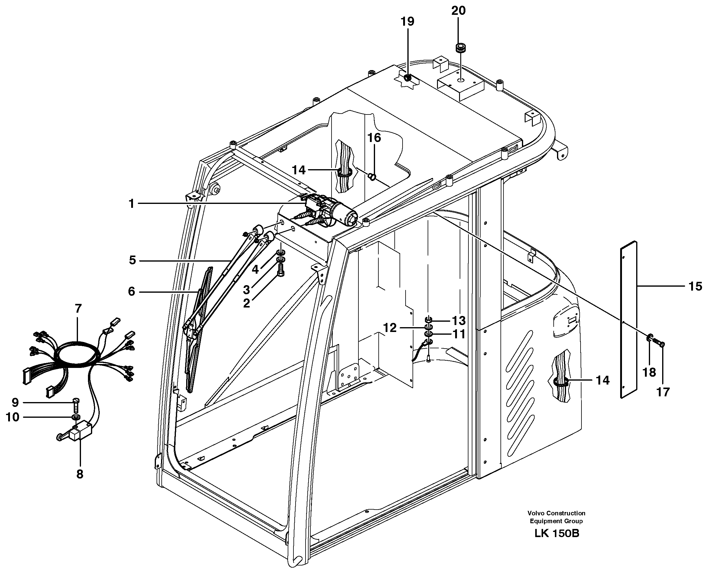 Схема запчастей Volvo EW140 - 49784 Стеклоочиститель лобового стекла (ветрового) EW140 SER NO 1001-1487