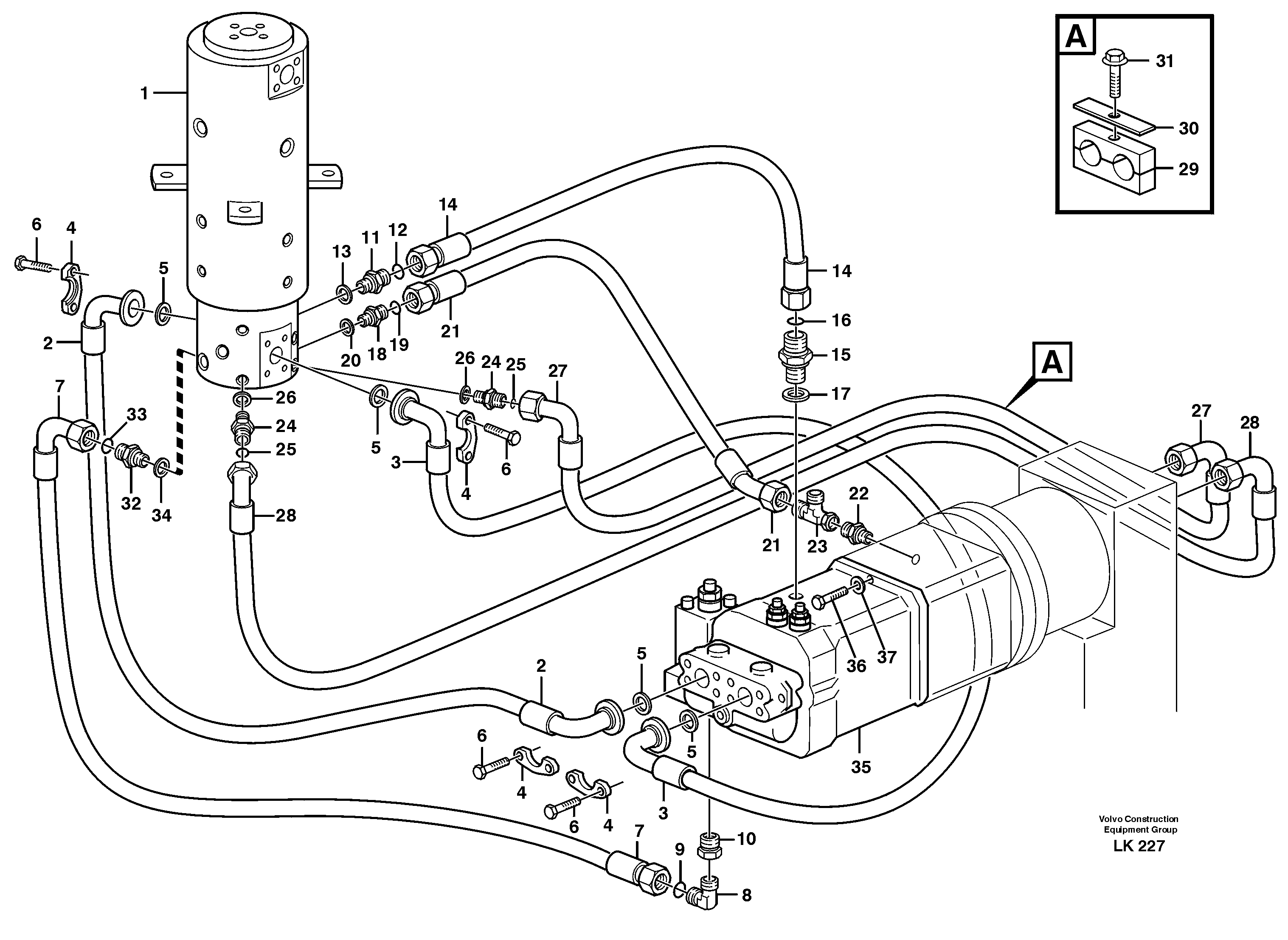 Схема запчастей Volvo EW140 - 47587 Hydraulic system, transport in undercarrige EW140 SER NO 1001-1487