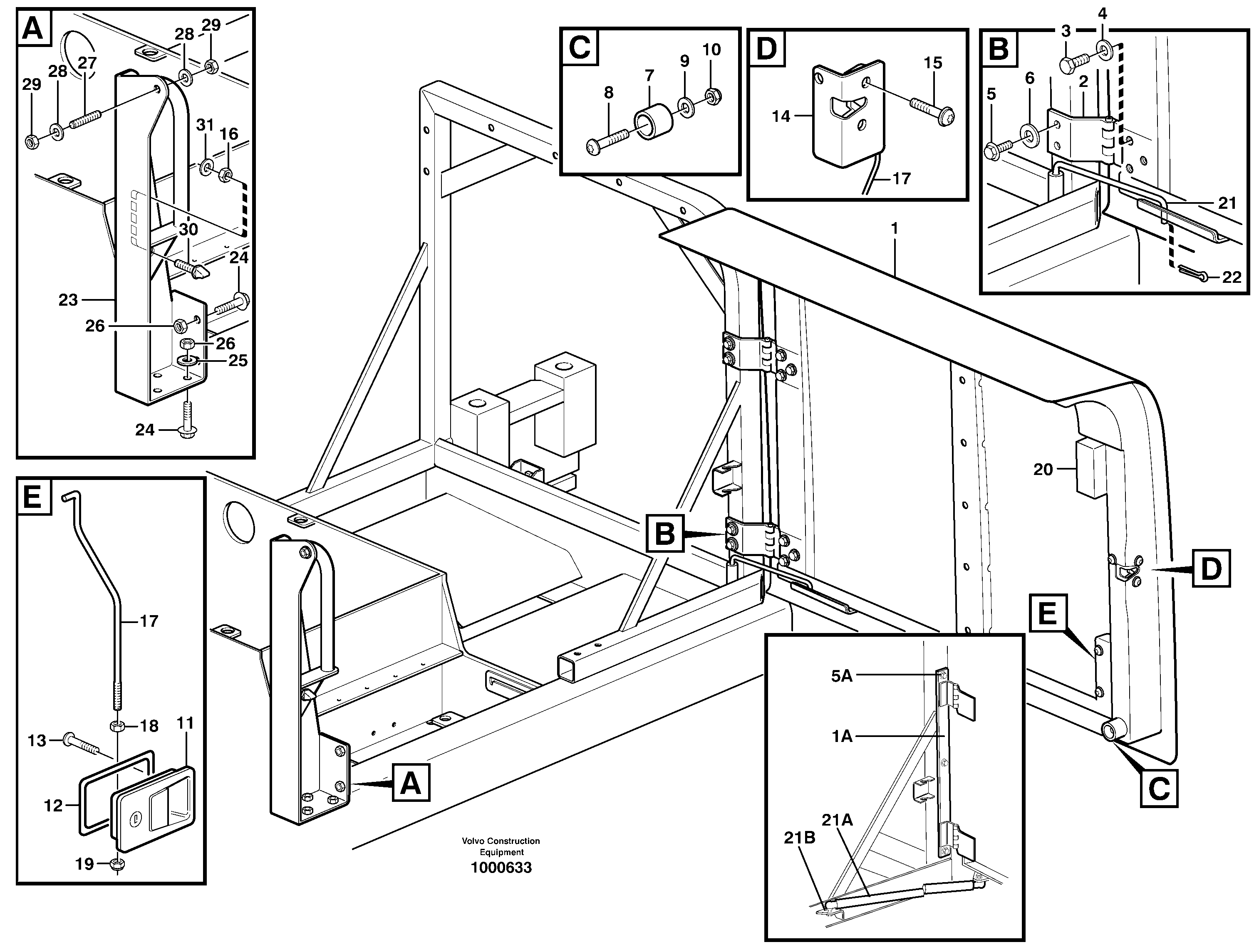 Схема запчастей Volvo EW140 - 77950 Door, engine, left EW140 SER NO 1001-1487