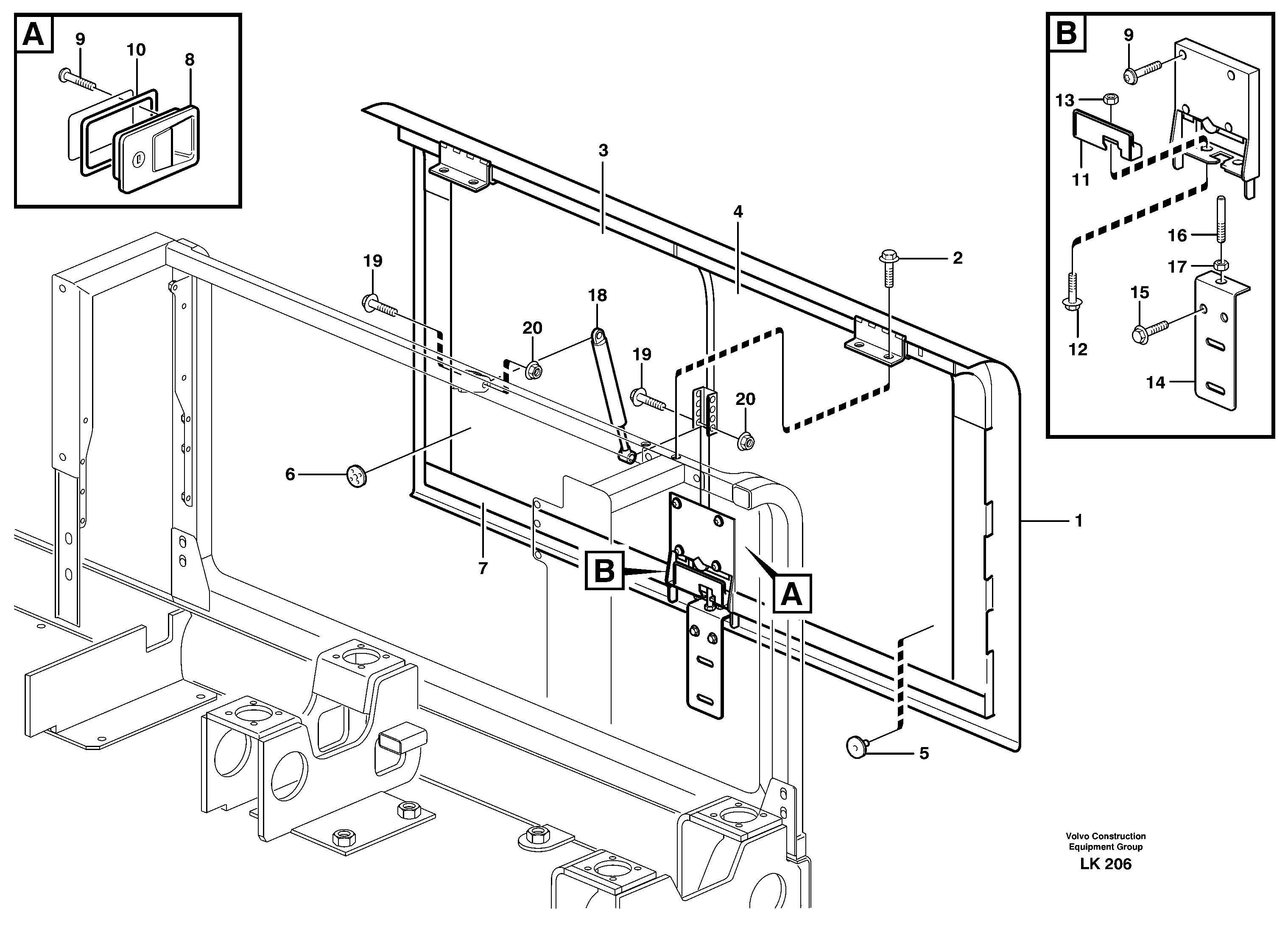 Схема запчастей Volvo EW140 - 90907 Door, engine, right EW140 SER NO 1001-1487
