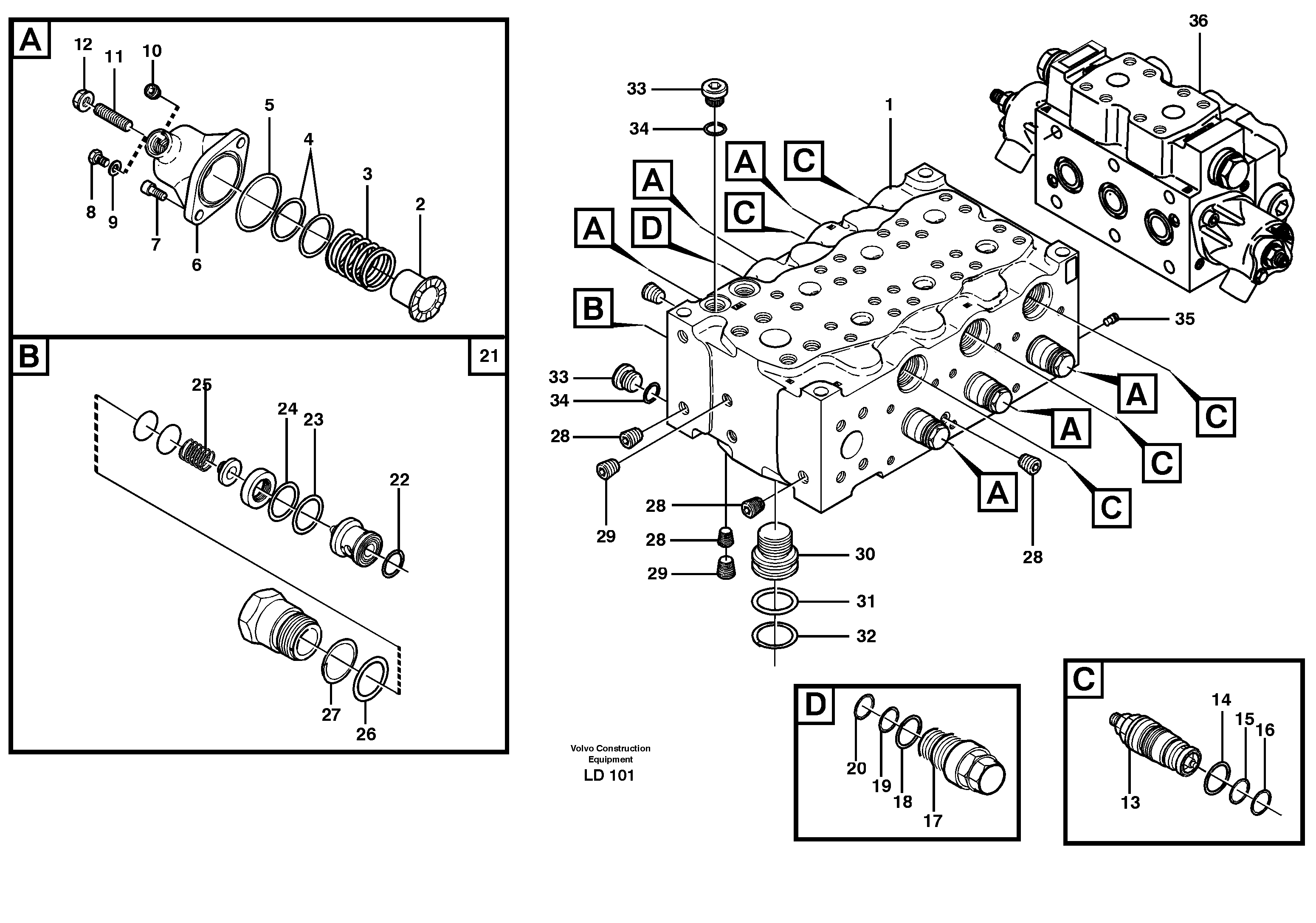 Схема запчастей Volvo EW160 - 80166 Main valve assembly, B EW160 SER NO 1001-1912