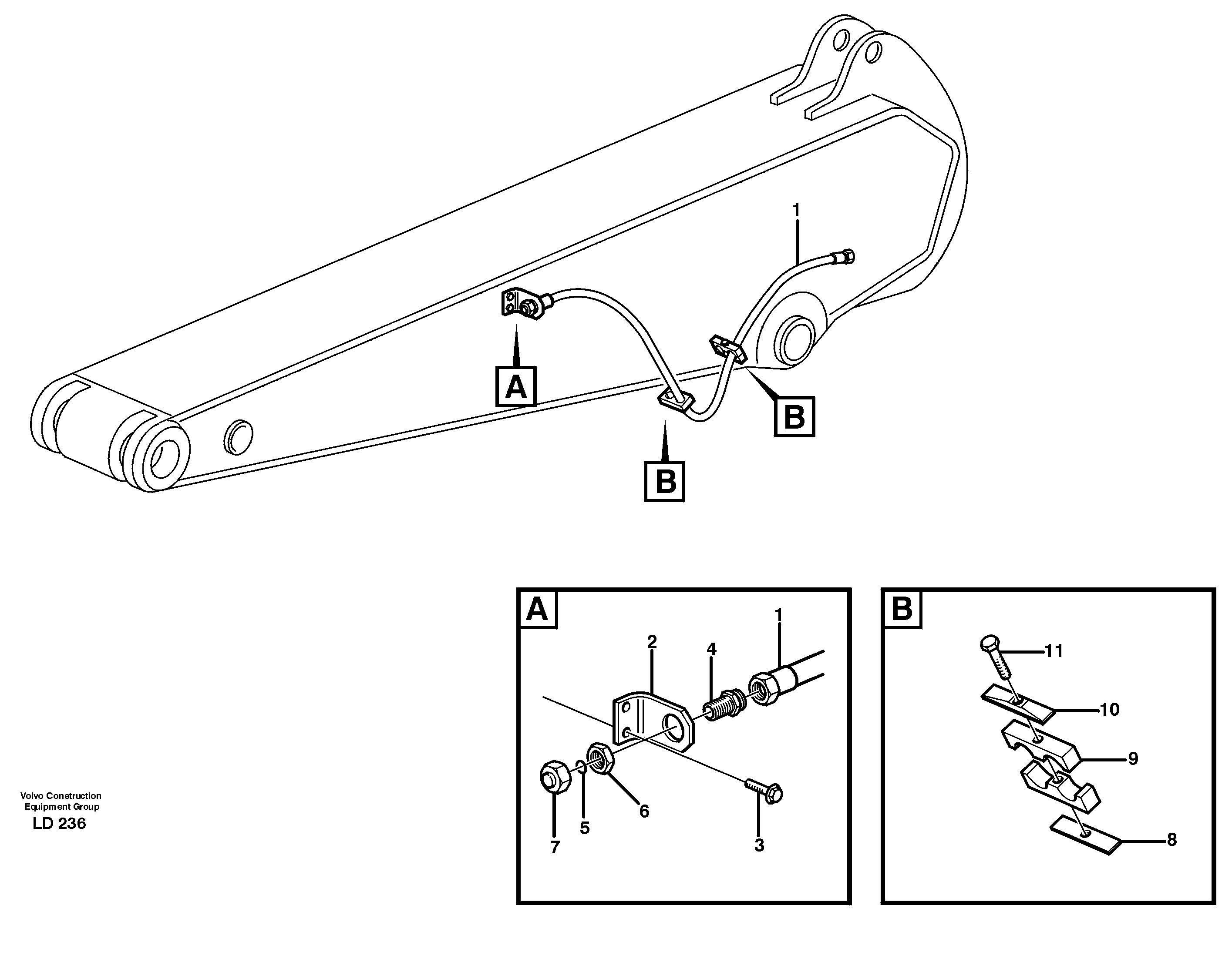 Схема запчастей Volvo EW160 - 33938 Hydr. equipm. on dipper arm, X1 EW160 SER NO 1001-1912