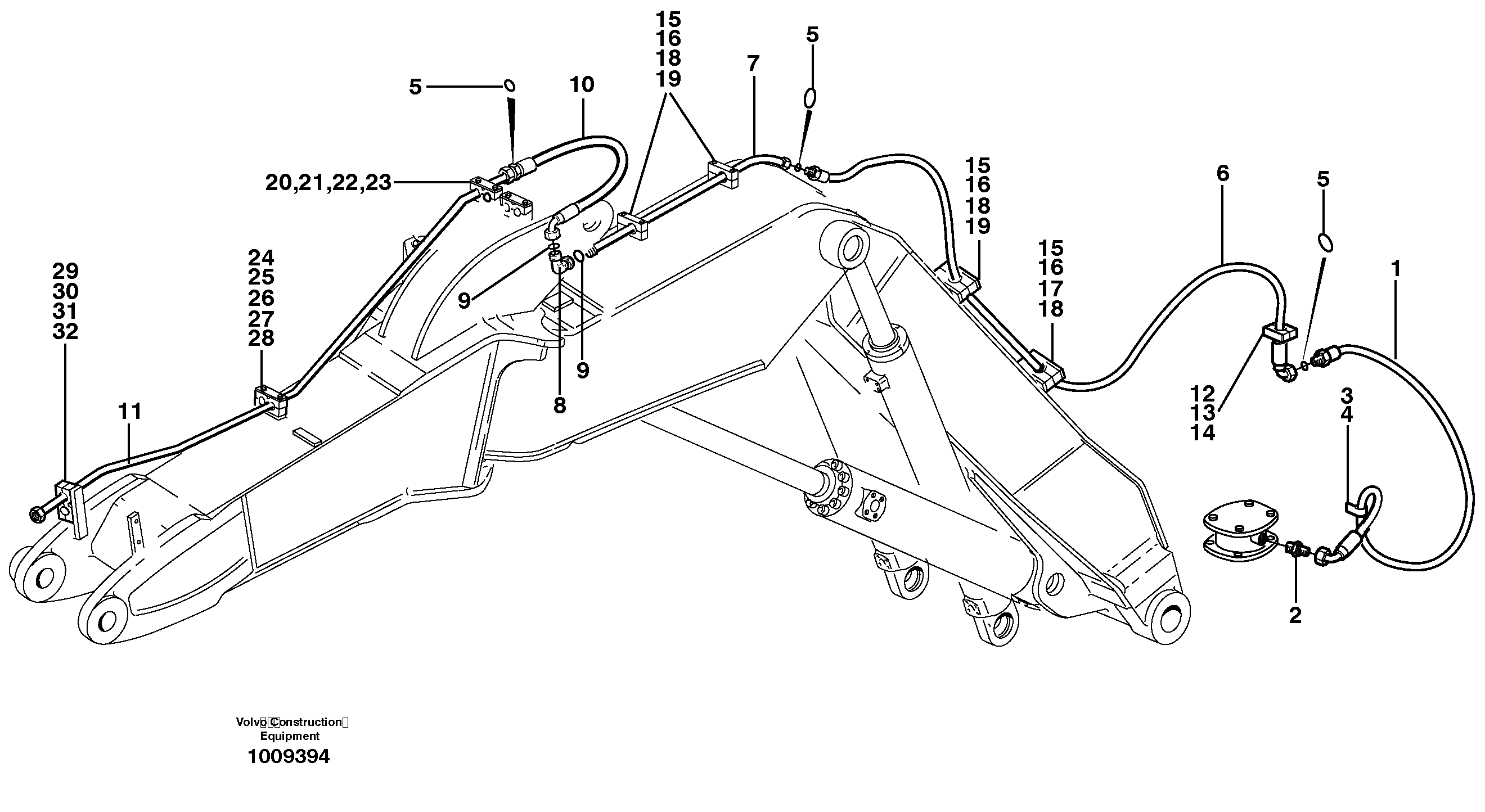 Схема запчастей Volvo EW160 - 34121 Hammer hydraulics on adjustable boom, return line EW160 SER NO 1001-1912