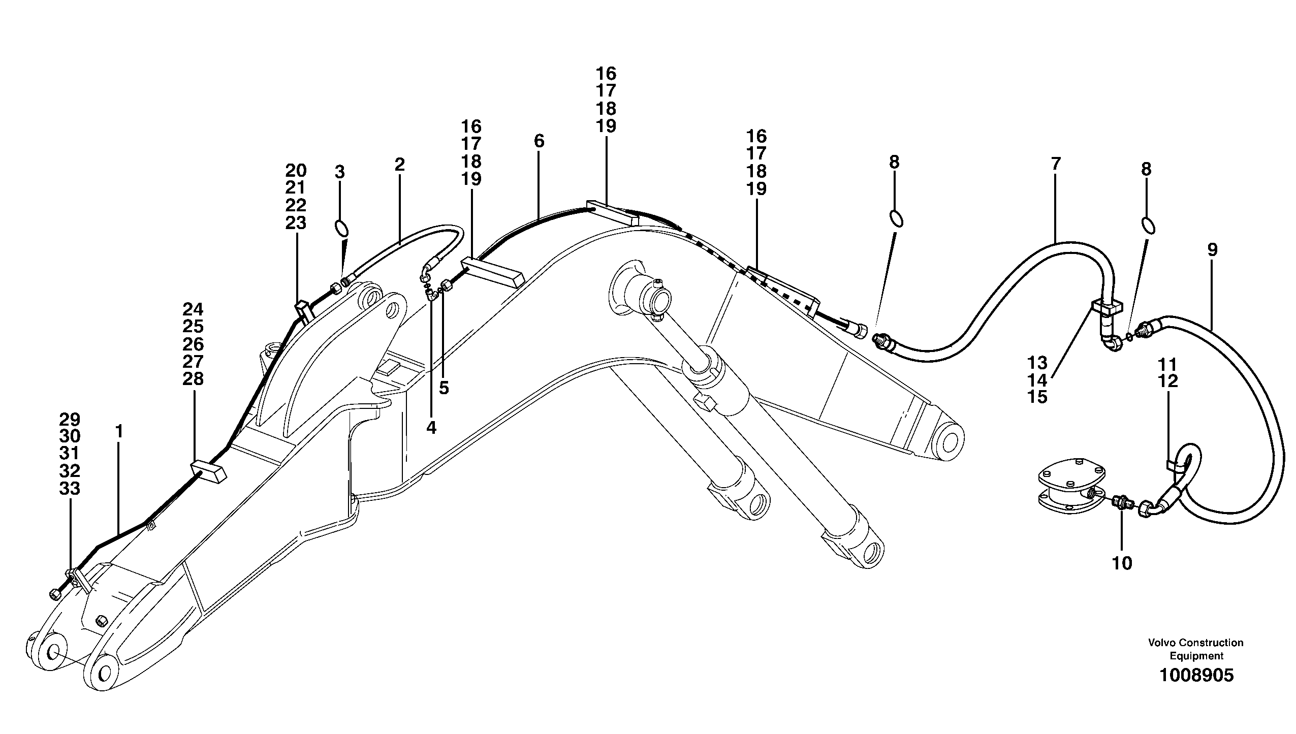 Схема запчастей Volvo EW160 - 34123 Hammer hydraulics mono boom, return line, offset EW160 SER NO 1001-1912