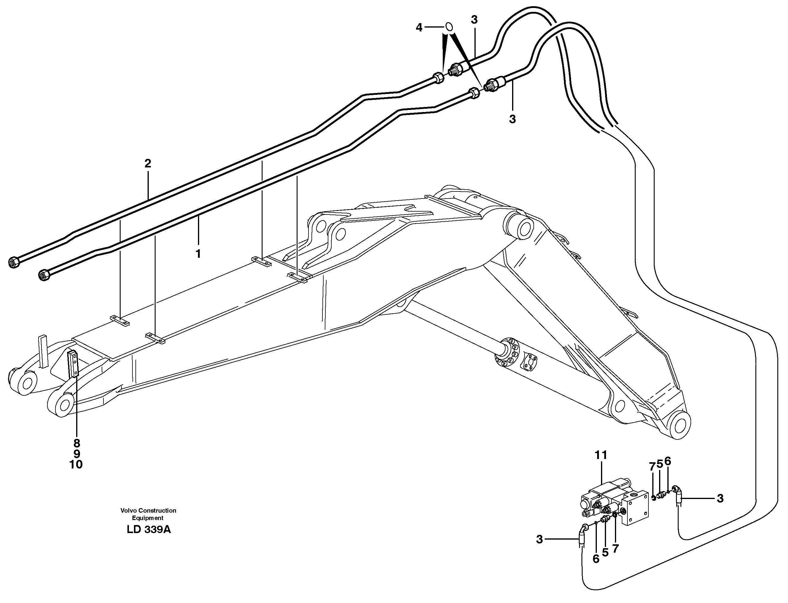 Схема запчастей Volvo EW160 - 8947 Hydr. equipm. on adjustable boom , 5,1m. X3 EW160 SER NO 1001-1912