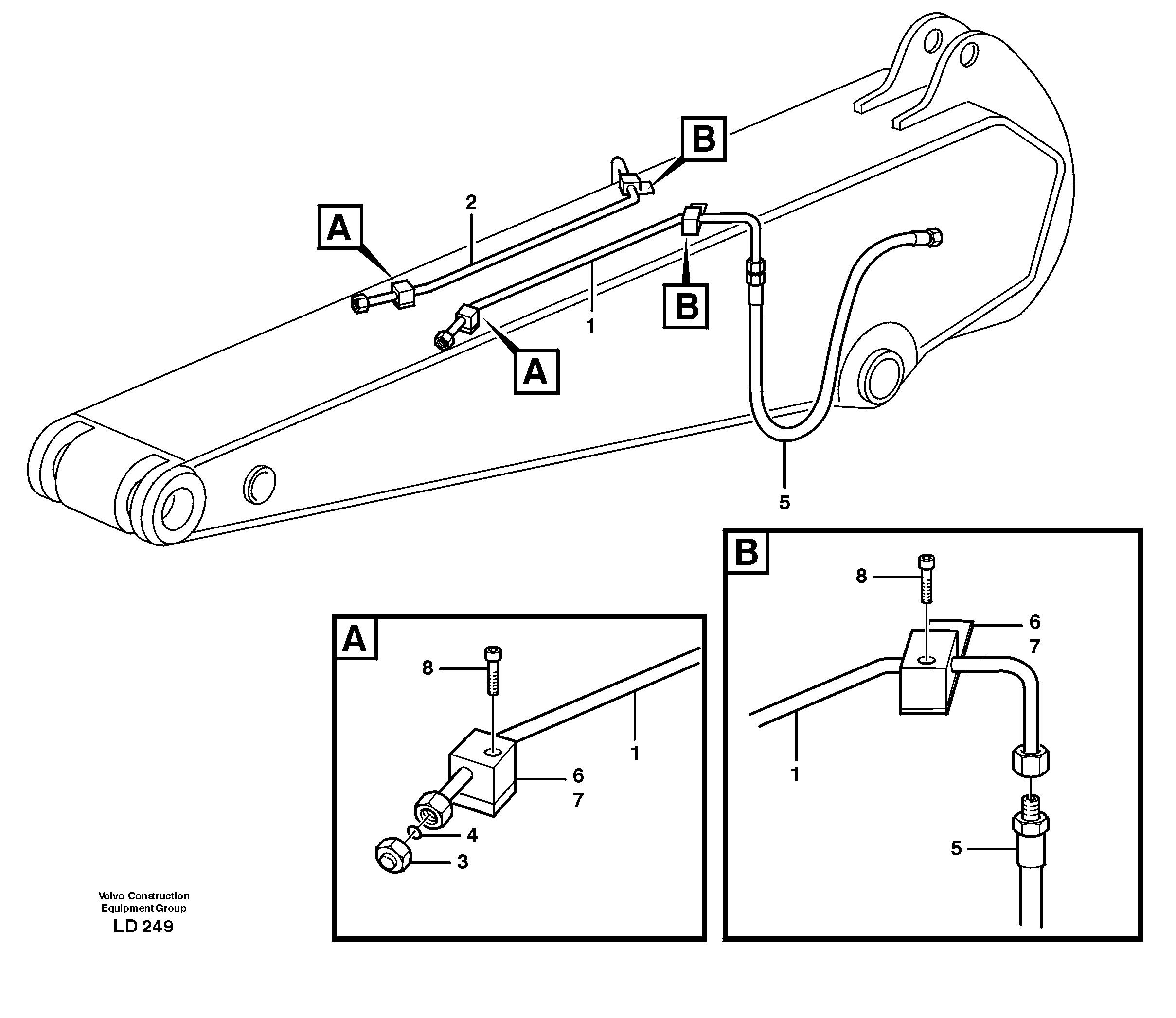 Схема запчастей Volvo EW160 - 8953 Hydr. equipm. on dipper arm, X3 EW160 SER NO 1001-1912