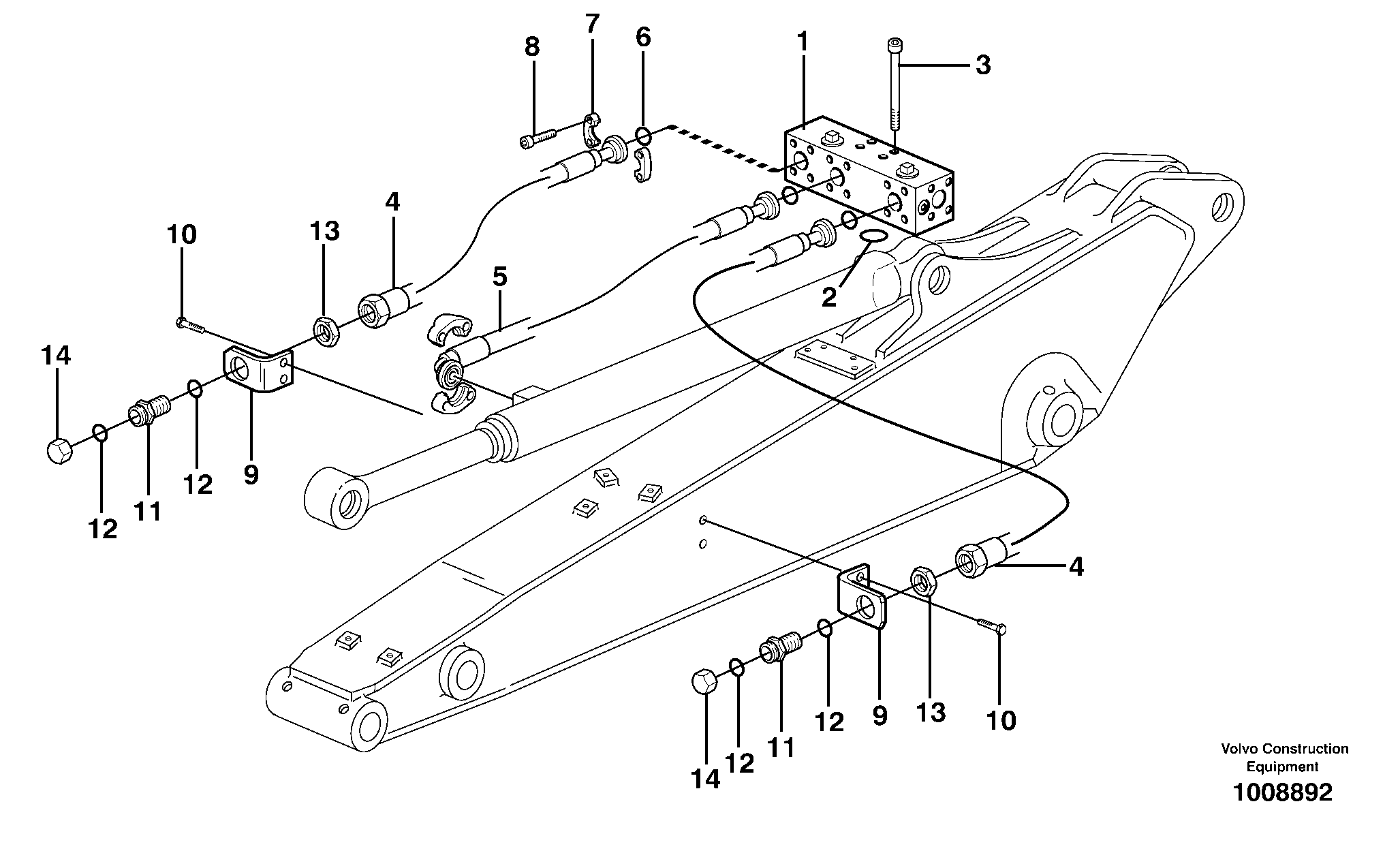 Схема запчастей Volvo EW160 - 91160 Grab equipment, with shutoff cocks, handling dipper EW160 SER NO 1001-1912