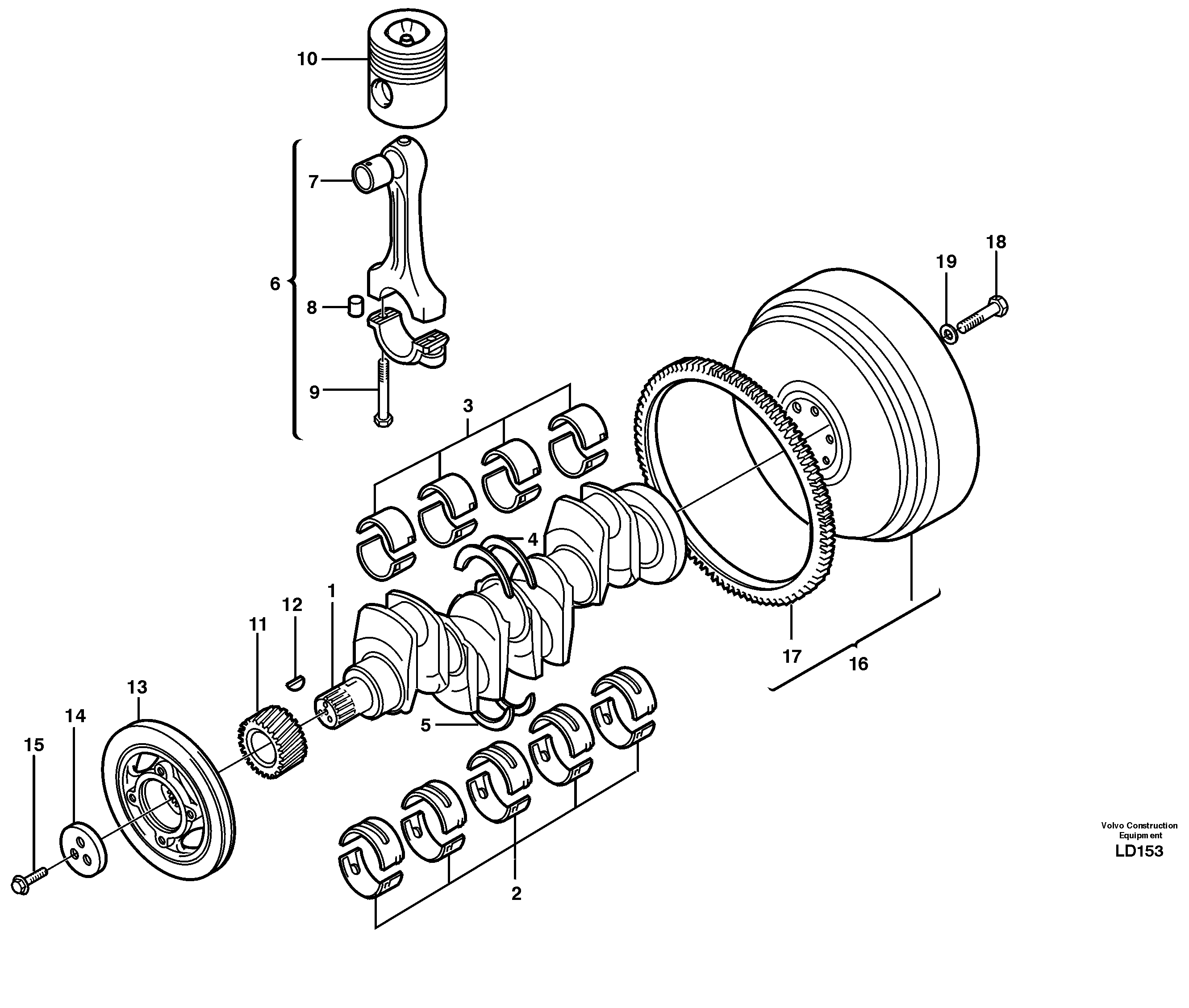 Схема запчастей Volvo EW160 - 30250 Crankshaft and related parts EW160 SER NO 1001-1912
