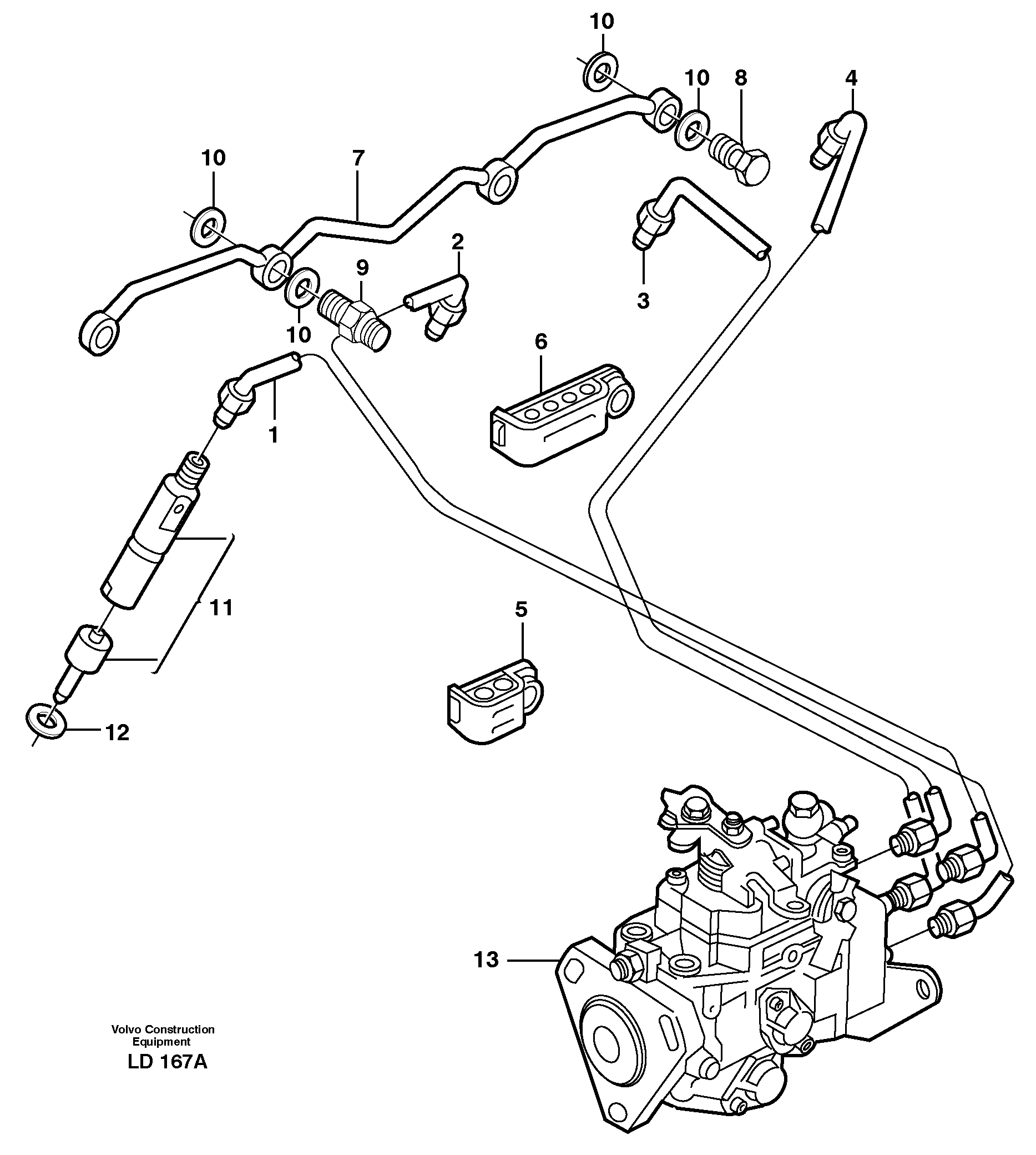 Схема запчастей Volvo EW160 - 30259 Fuel lines, injectors EW160 SER NO 1001-1912