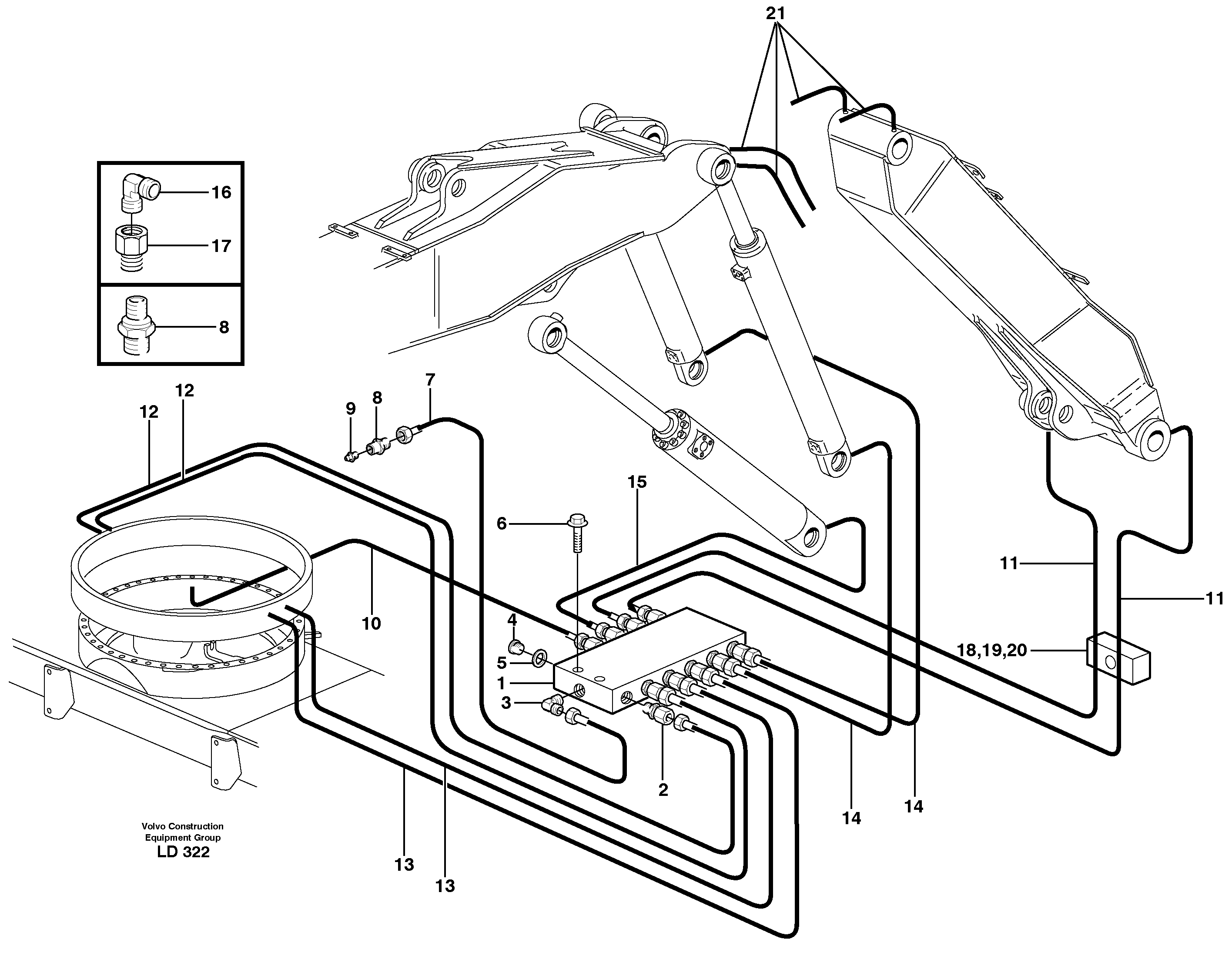 Схема запчастей Volvo EW160 - 11719 Central lubrication. slewing, adjustable boom EW160 SER NO 1001-1912