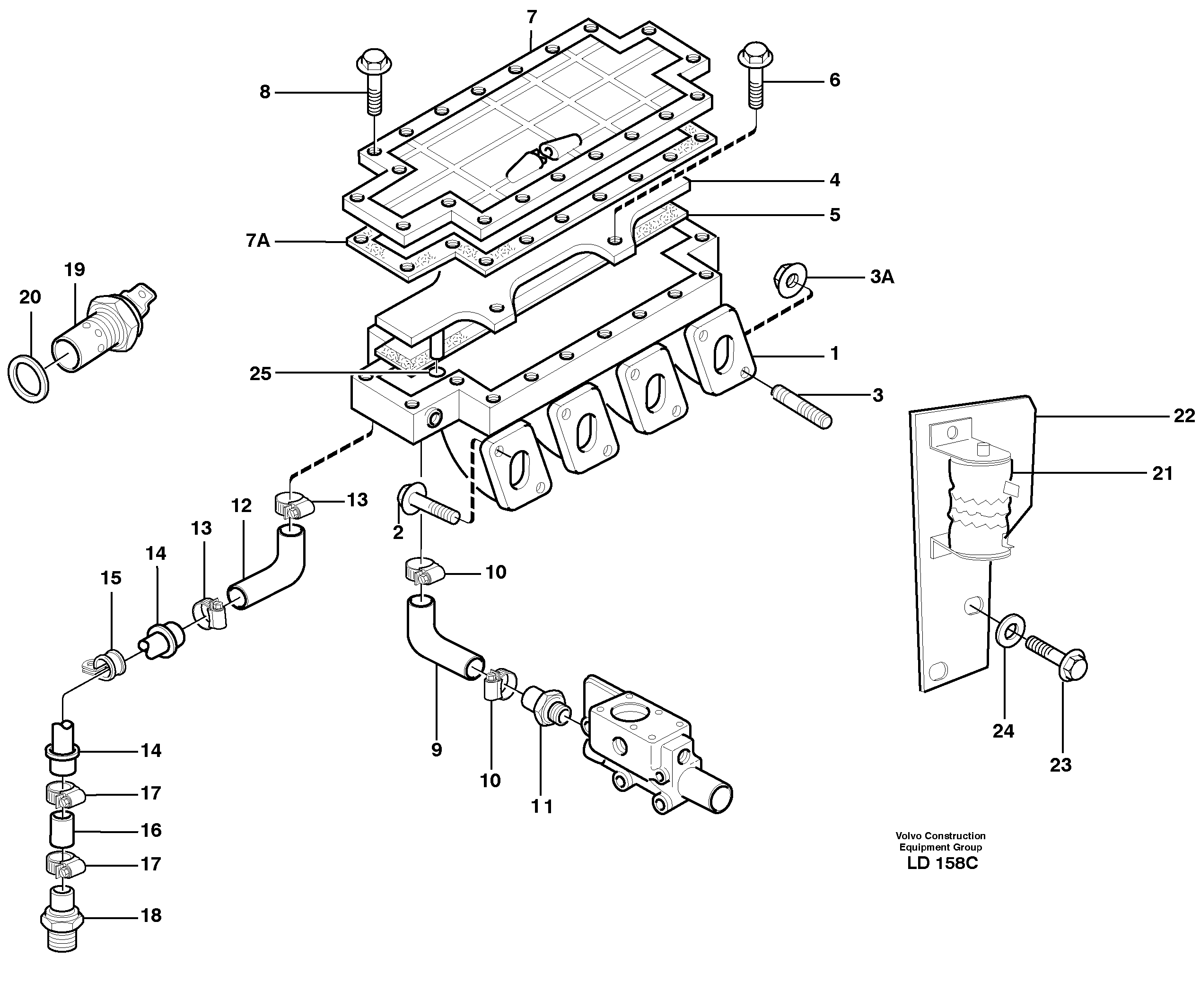 Схема запчастей Volvo EW160 - 84083 Induction manifold with fitting parts EW160 SER NO 1001-1912