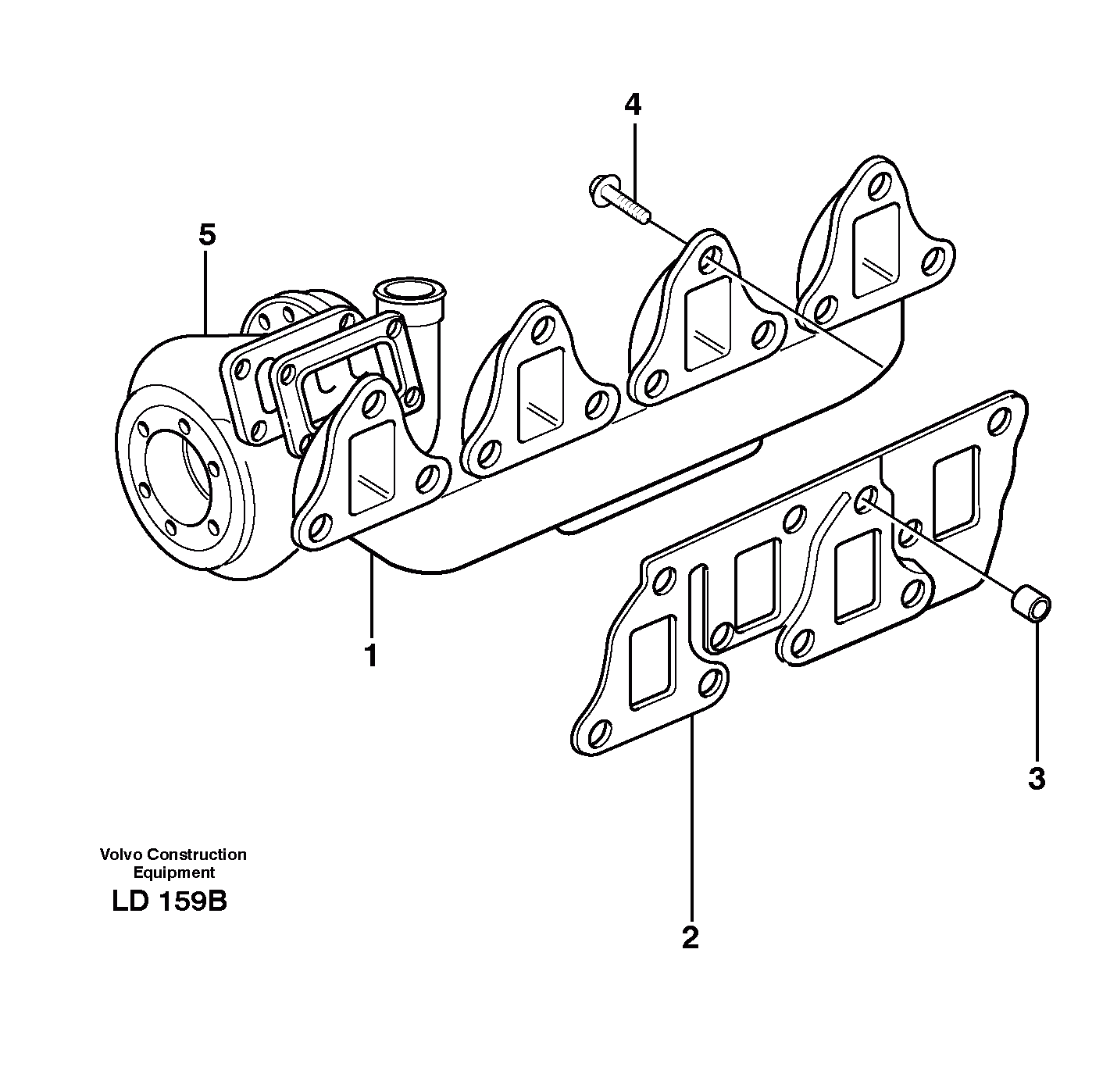 Схема запчастей Volvo EW160 - 96137 Exhaust manifold and installation components EW160 SER NO 1001-1912