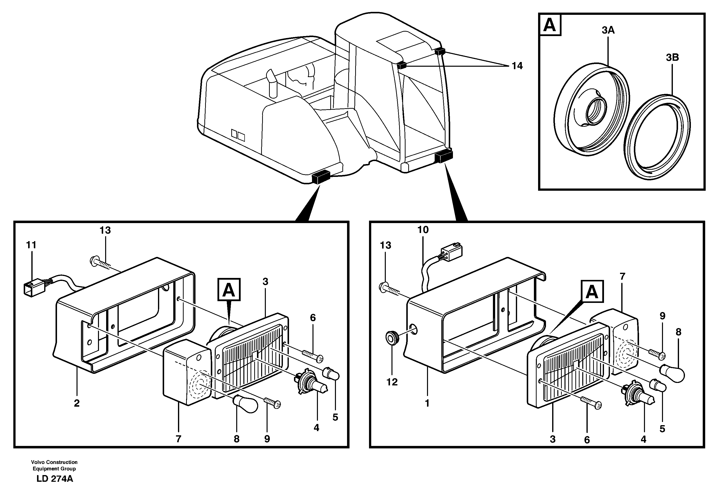 Схема запчастей Volvo EW160 - 47456 Lighting, front EW160 SER NO 1001-1912