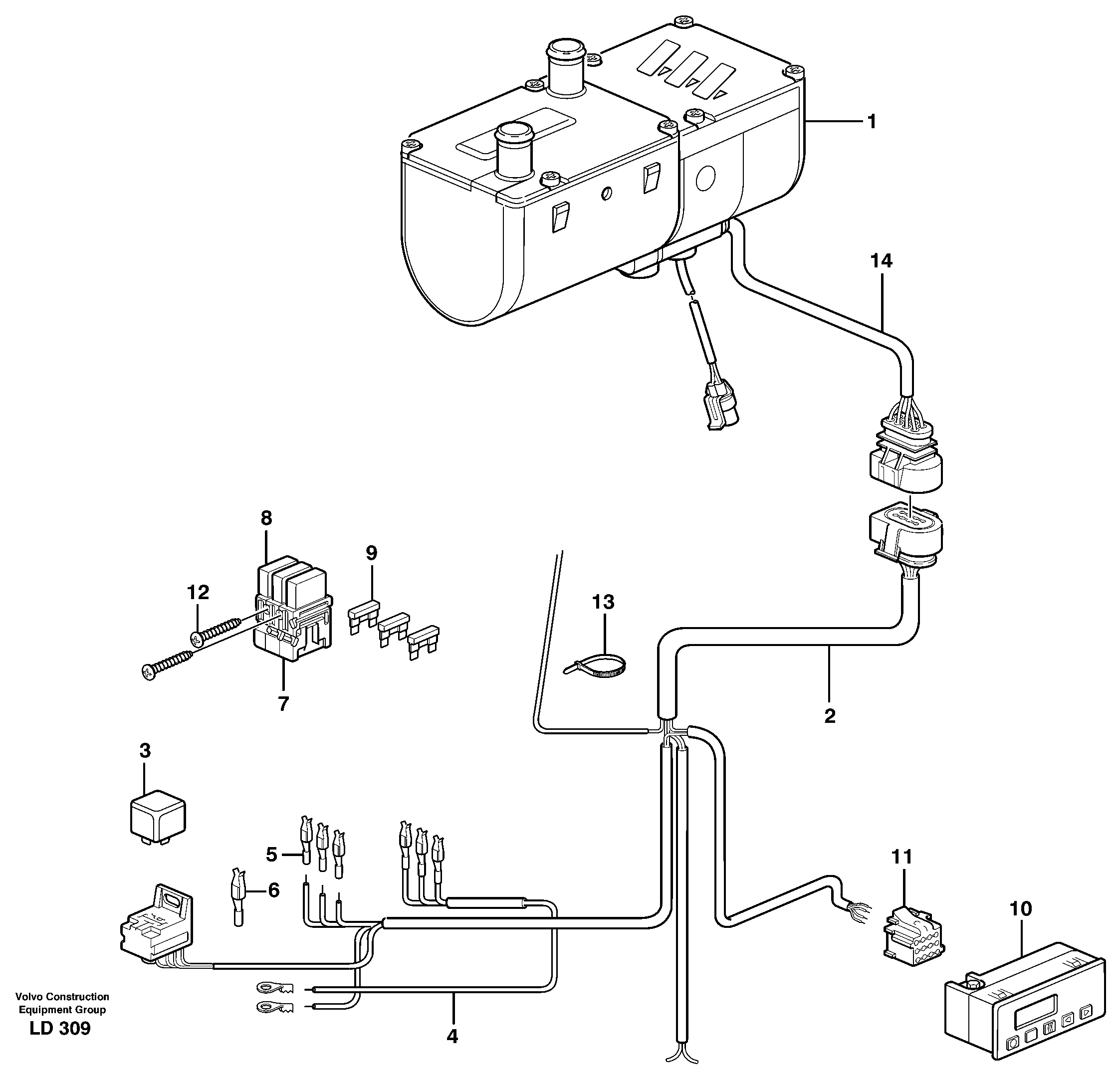 Схема запчастей Volvo EW160 - 9049 Electric installation, diesel heater EW160 SER NO 1001-1912