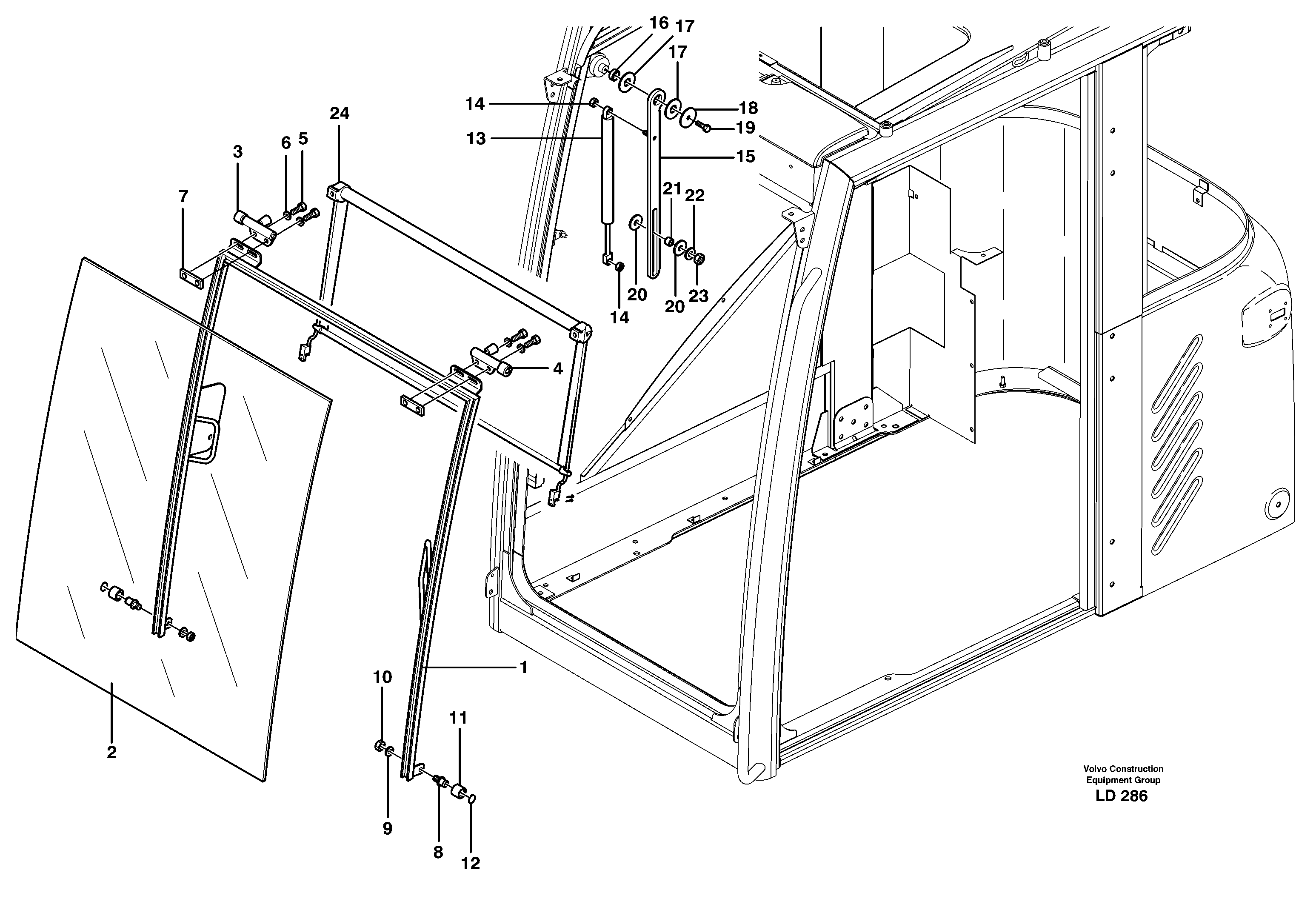 Схема запчастей Volvo EW160 - 34073 Front window EW160 SER NO 1001-1912
