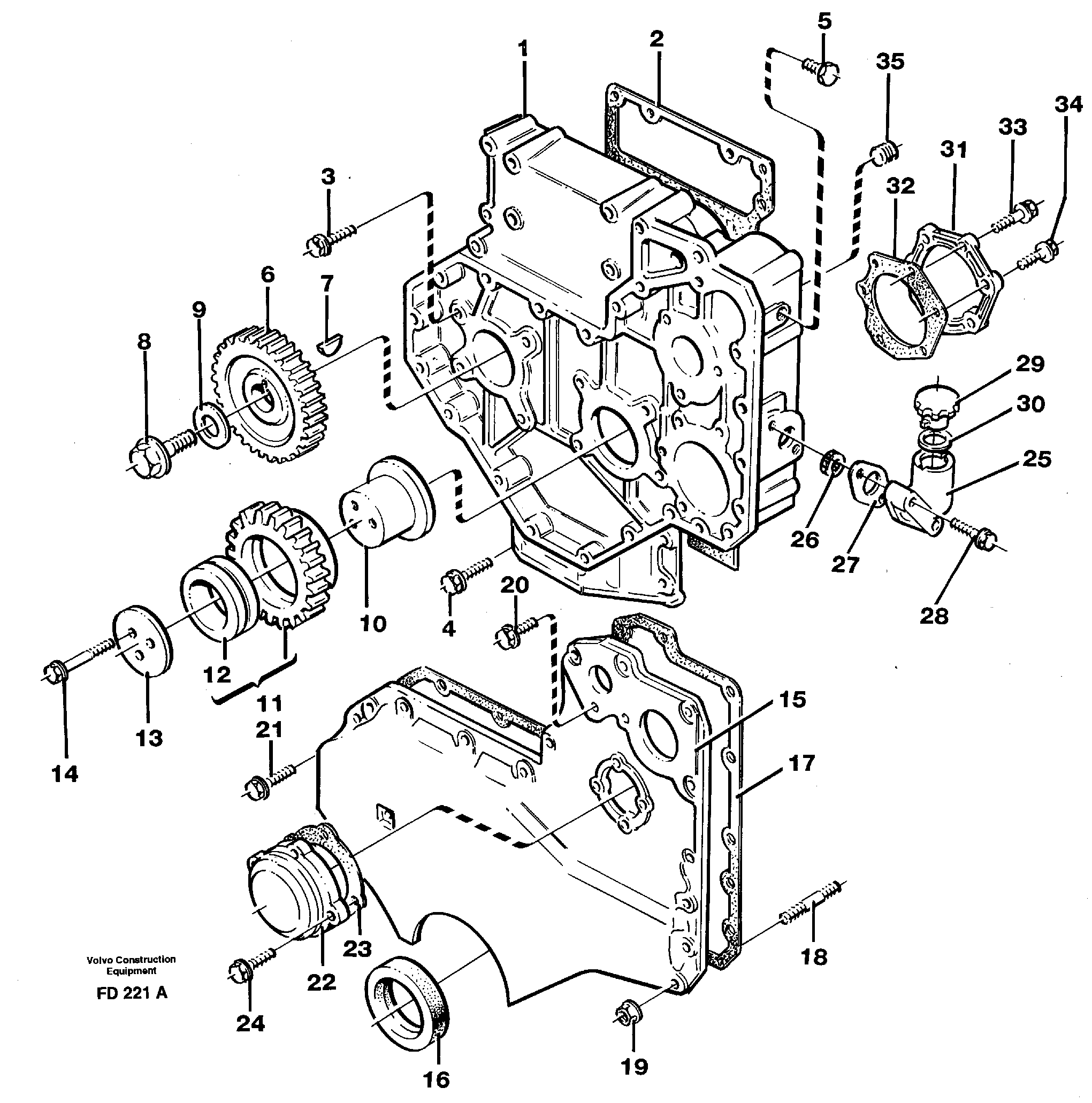 Схема запчастей Volvo EW150 - 89017 Timing gear casing EW150 ?KERMAN ?KERMAN EW150 SER NO - 318
