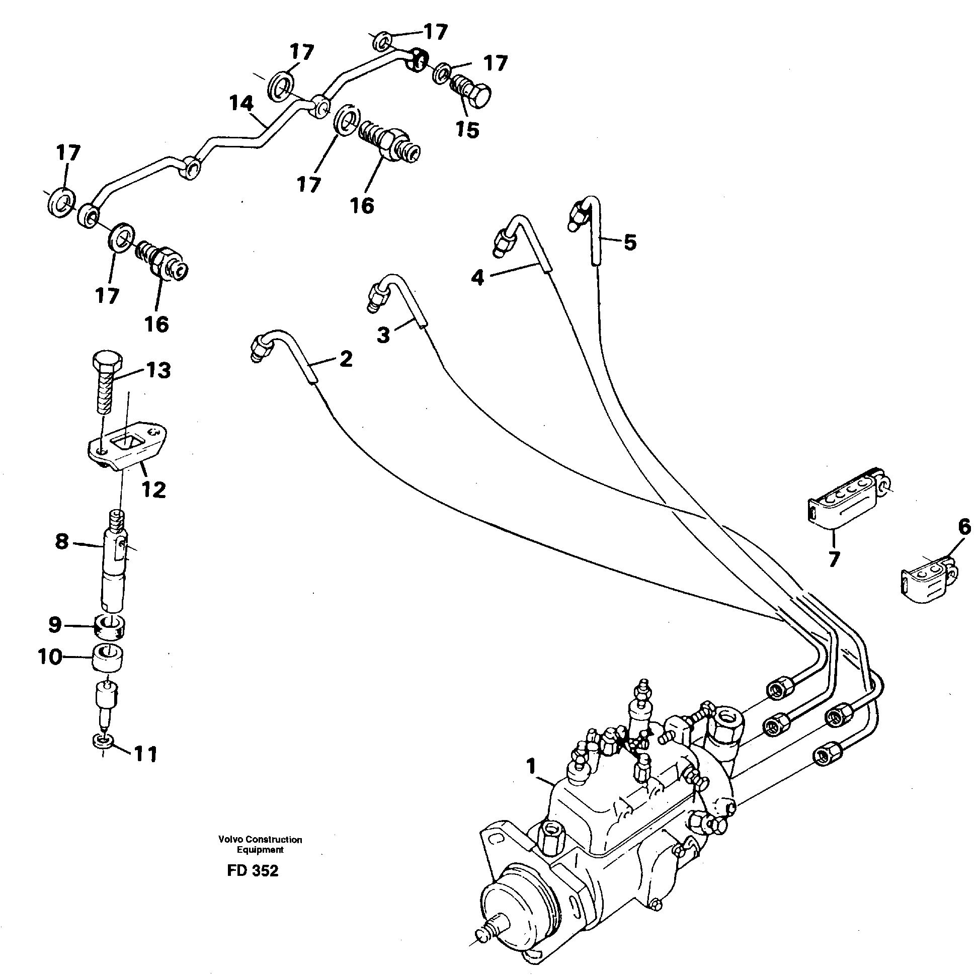 Схема запчастей Volvo EW150 - 42133 Fuel lines, injectors EW150 ?KERMAN ?KERMAN EW150 SER NO - 318