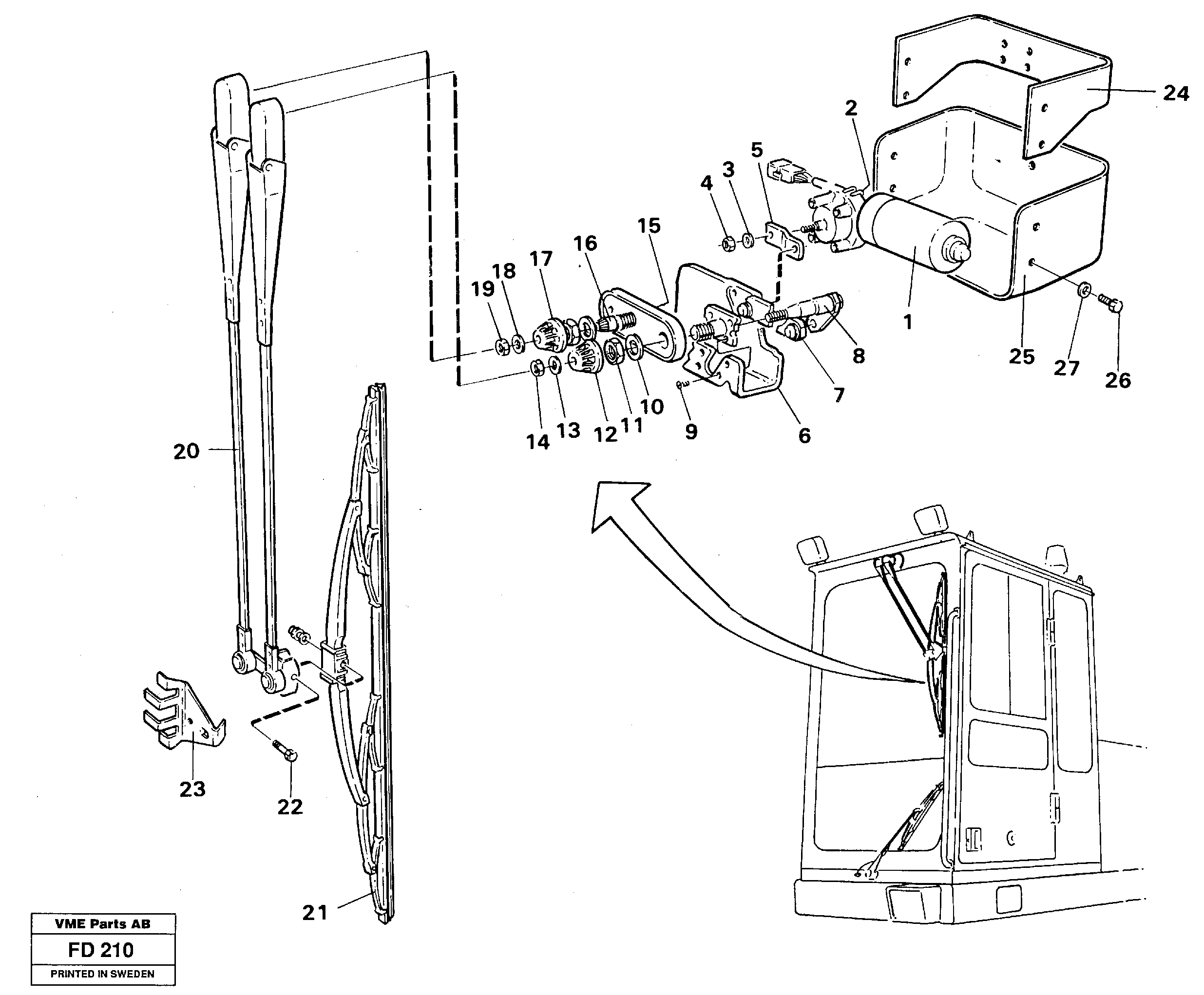 Схема запчастей Volvo EW150 - 7956 Windscreen wiper, upper EW150 ?KERMAN ?KERMAN EW150 SER NO - 318