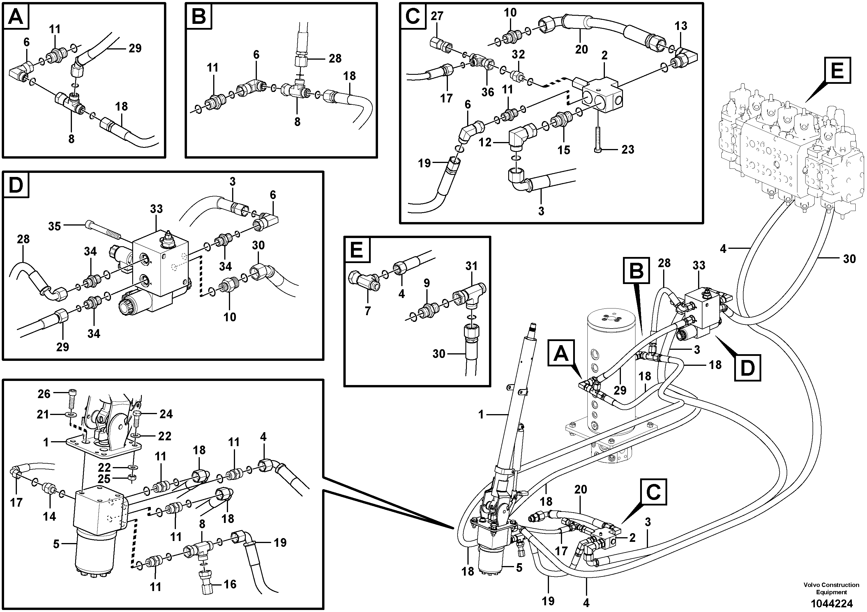 Схема запчастей Volvo EW230C - 102149 Hydraulic system, steering line CDC EW230C