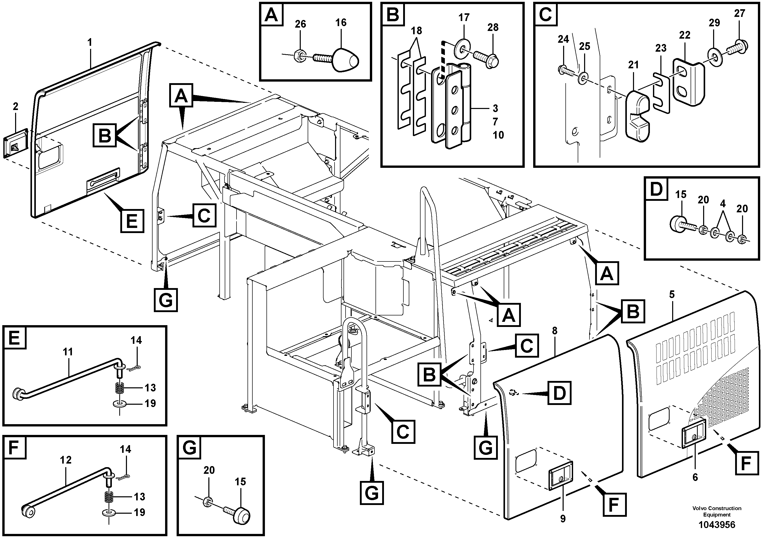 Схема запчастей Volvo EW230C - 105830 Door, side EW230C