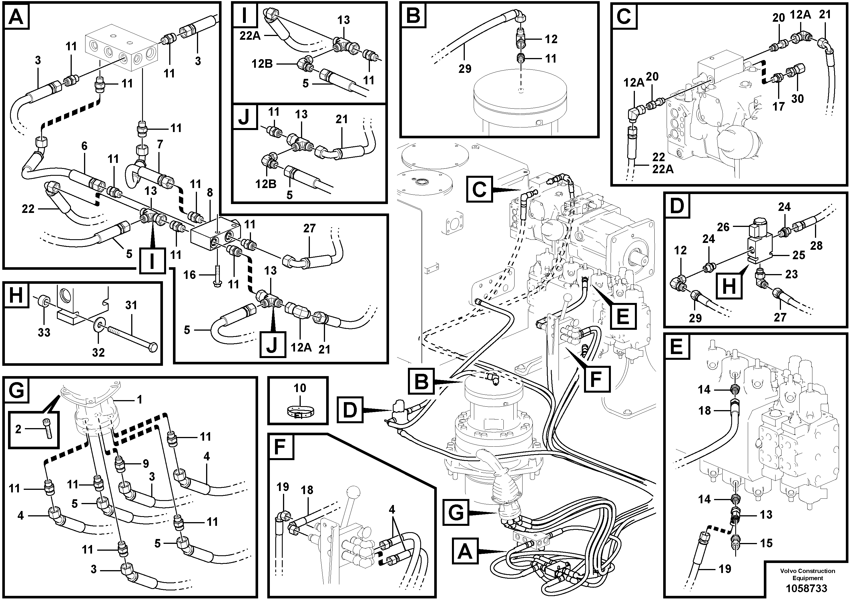 Схема запчастей Volvo EW230C - 105466 Servo system, control valve to remote control valve EW230C