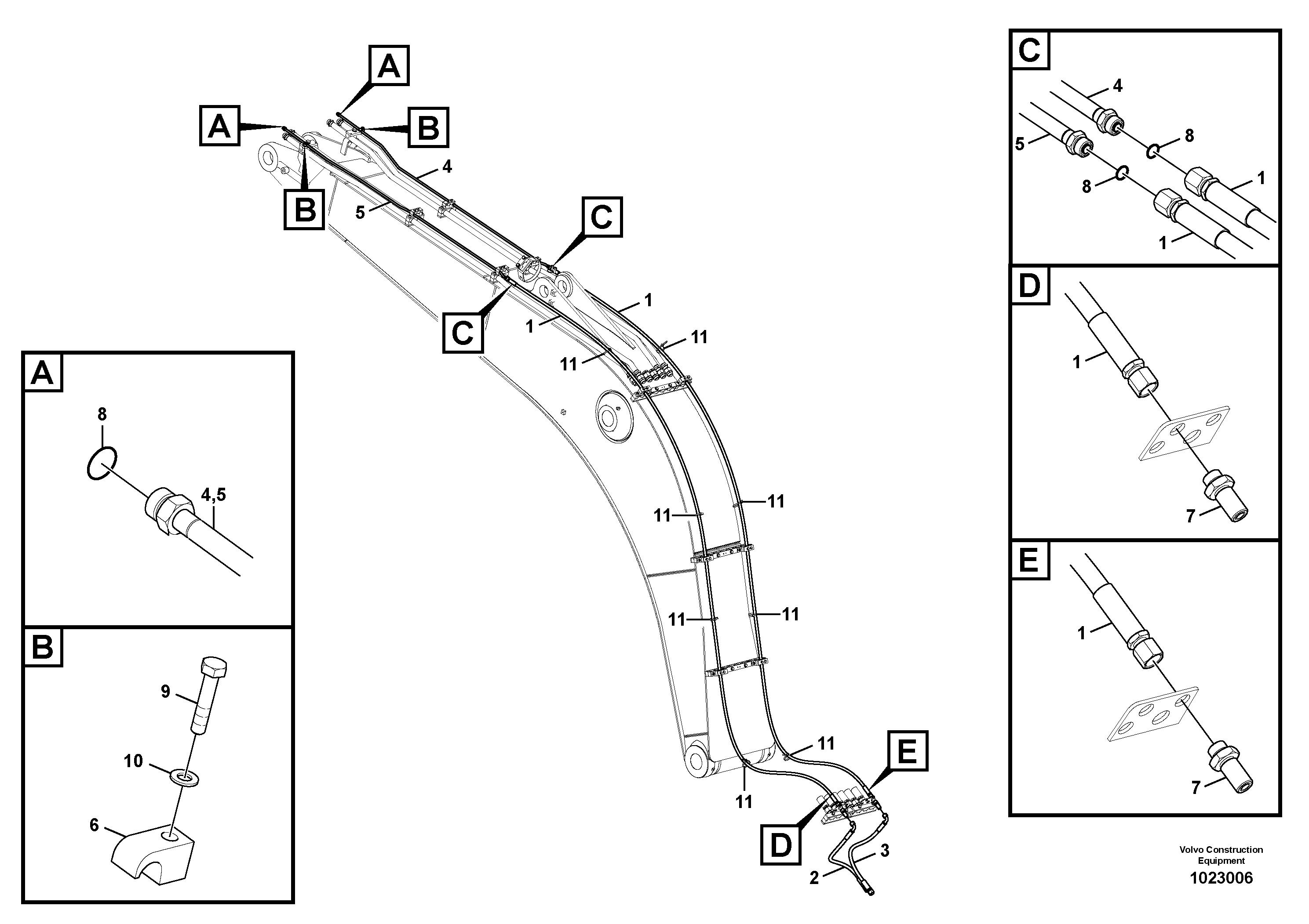 Схема запчастей Volvo EW230C - 49726 X3 Lines monoboom EW230C